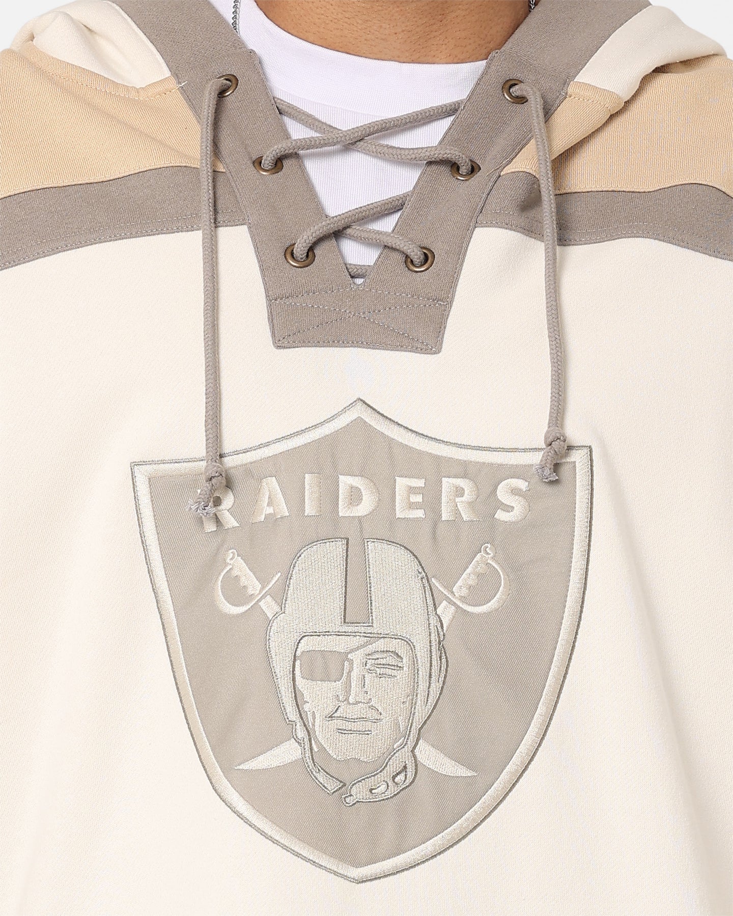 47 Brand Las Vegas Raiders Superior Lacer Hoodie - Cream/Khaki - Men's NFL Pullover Sweatshirt for Game Day & Casual Wear
