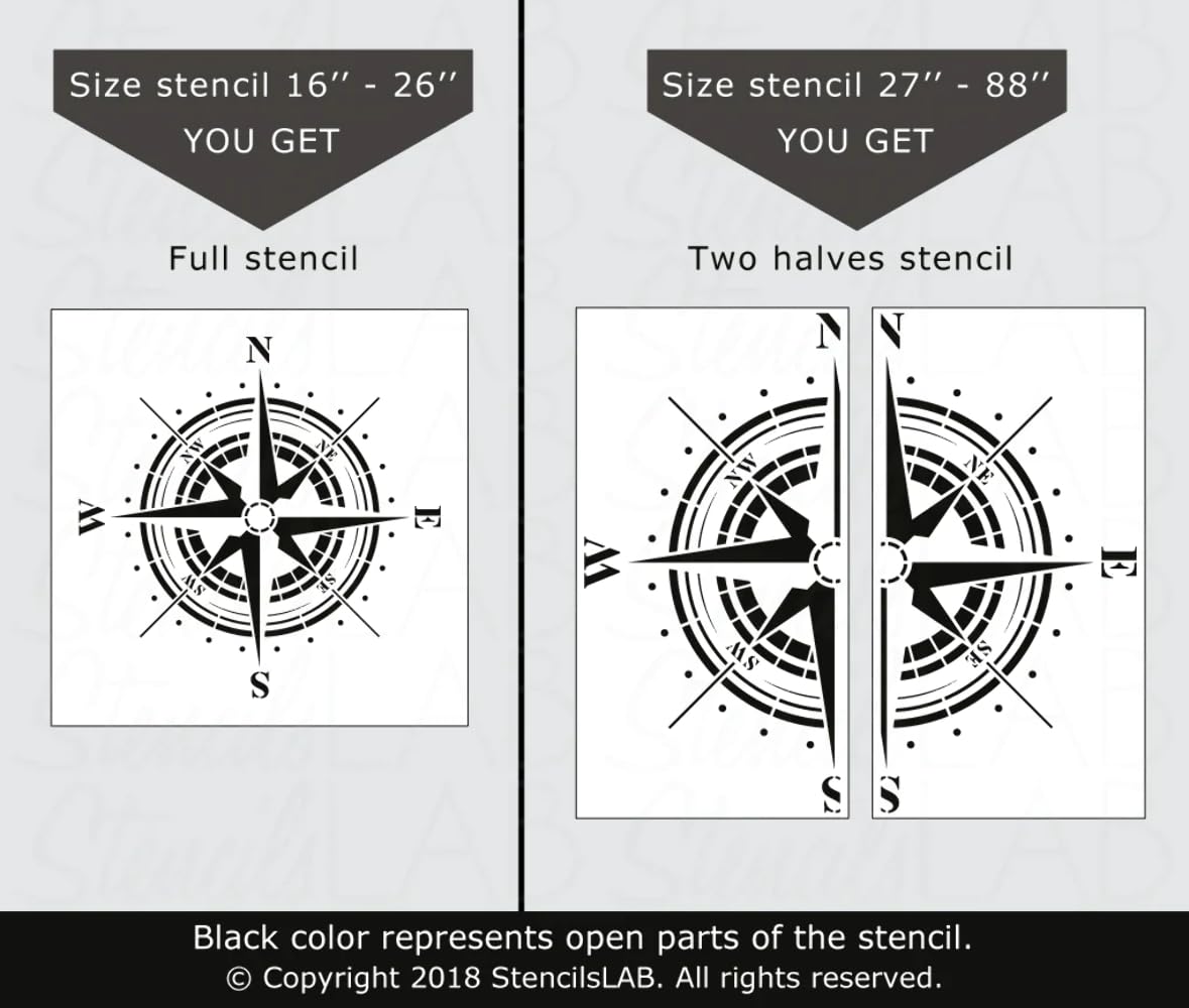 Compass Rose Stencil for Painting - Reusable Travel Stencil Kit - Perfect for DIY Maps, Journals & Nautical Decor
