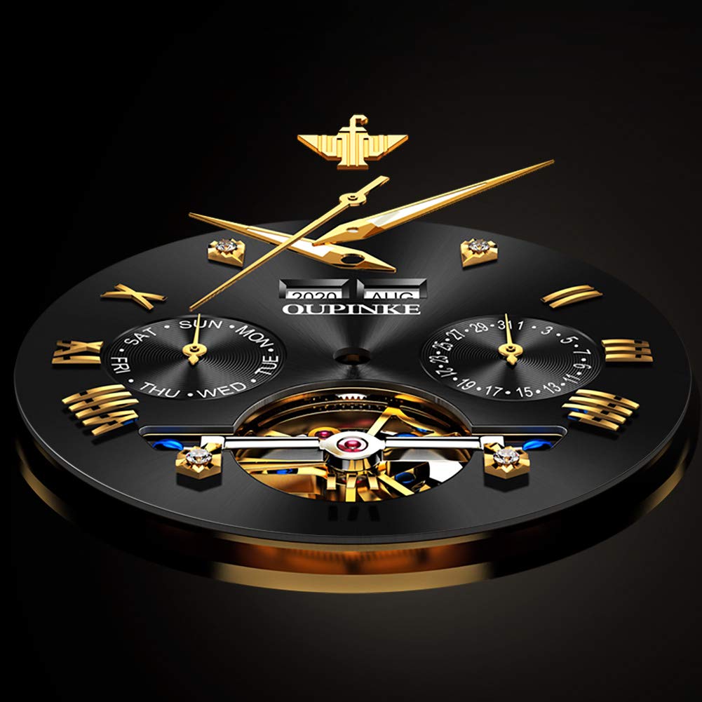 Premium OU PINKE Men's Automatic Watch - Diamond Skeleton Mechanical Self-Winding Luxury Dress Watch with Sapphire Crystal & Tungsten Case - Perfect for Business, Formal Events & Gifts