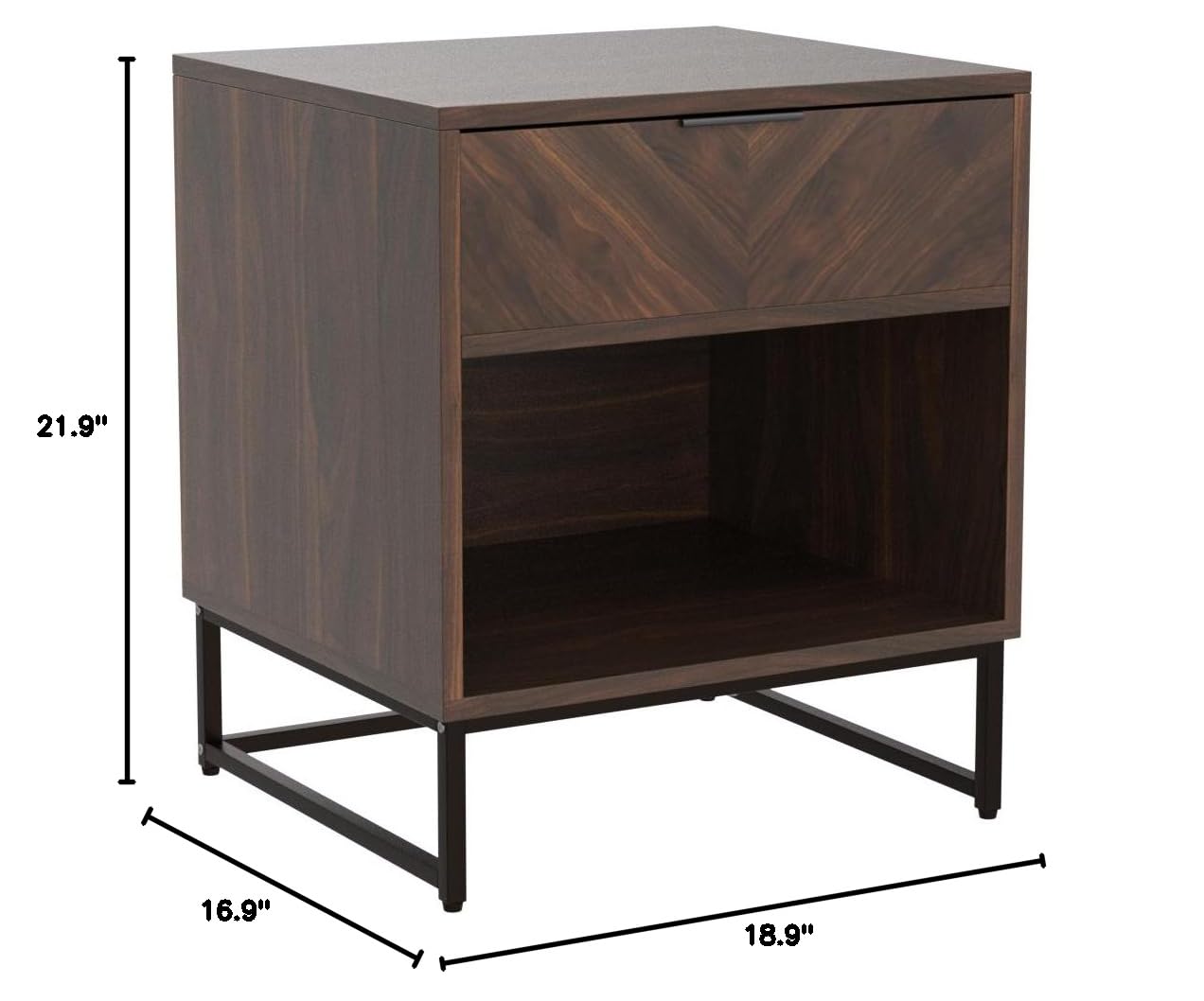 Nathan James Kensi Nightstand - Modern Walnut & Black End Table with Storage Shelf | Perfect for Bedroom, Living Room, or Office Use