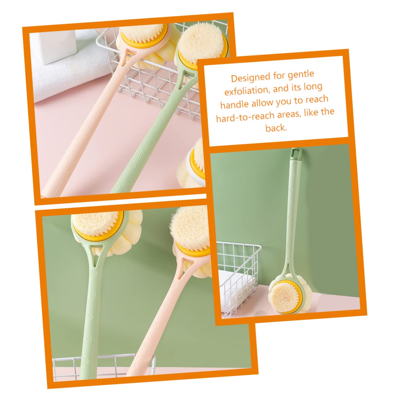 PLAFOPE Ergonomic Bath Brush with Long Handle - Exfoliating Body Scrubber for Women & Men - Back Scrubber for Shower & Bath - Perfect for Deep Cleaning & Massage - Ideal for Hard-to-Reach Areas & Relaxing Spa Days