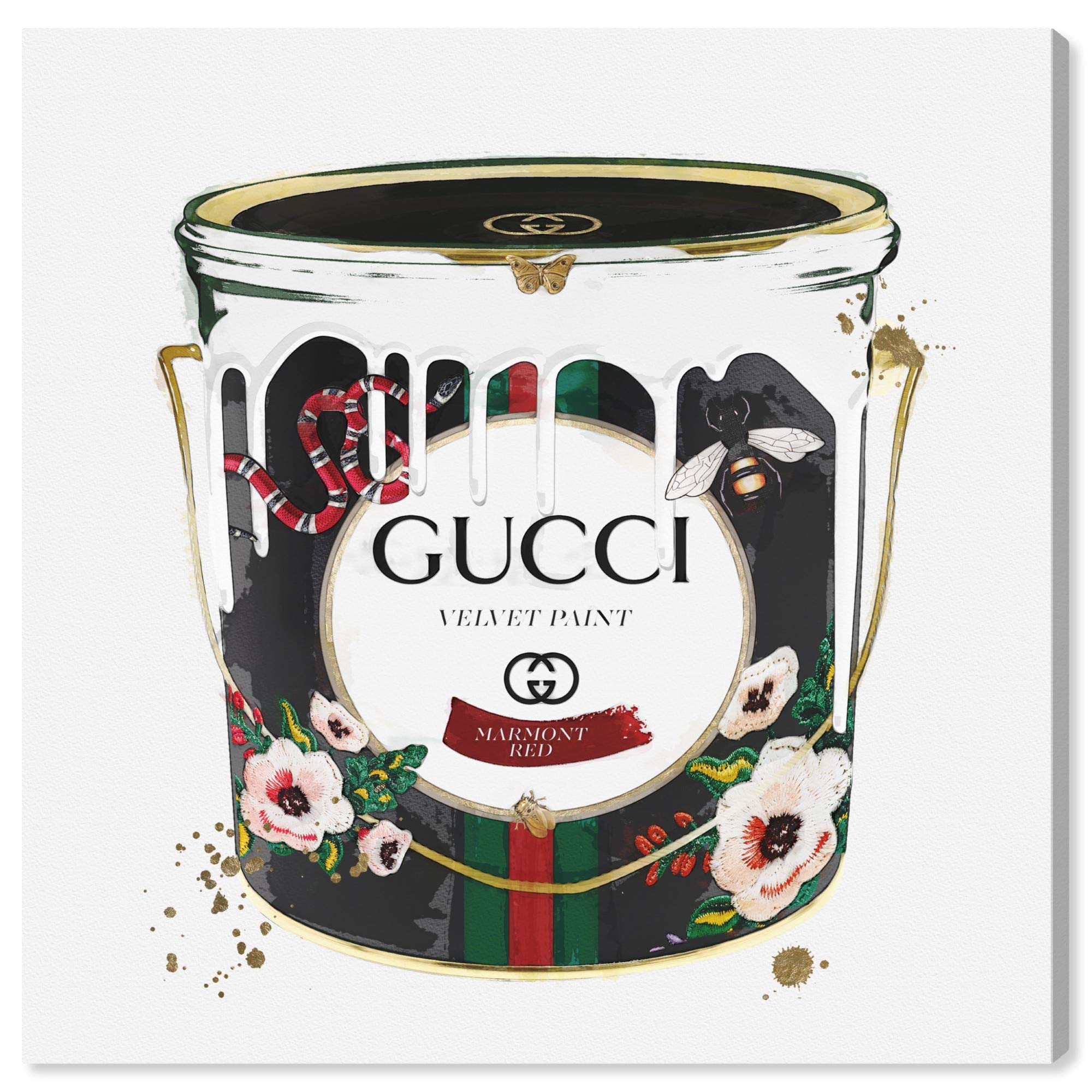 Velvet Marmont Paint Cans Framed Wall Art - 24x24 Inch Black & Gold Canvas Print by Oliver Gal Artist Co. | Glamorous Home Decor for Living Room, Bedroom & Office