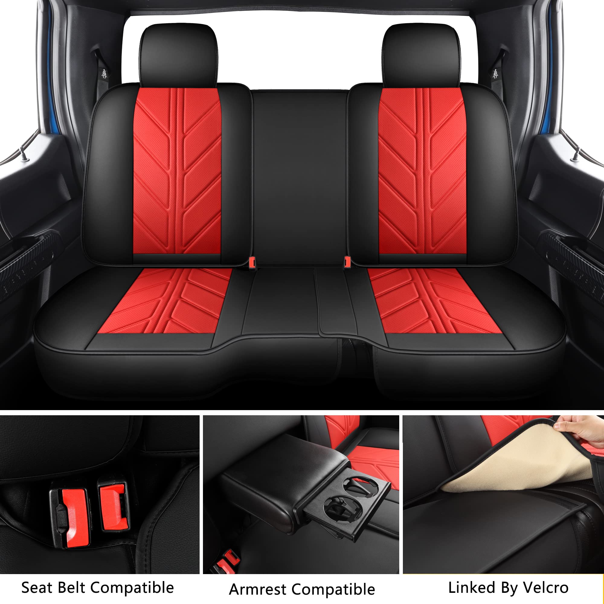 Dodge Ram 1500 2009-2024 Seat Covers - Premium Pleather Custom Fit for Ram 1500/2500/3500 Limited Laramie Big Horn Trucks - 5-Piece Full Set (Red) - Perfect for Road Trips, Off-Roading & Daily Commute