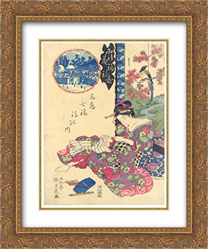 20x24 Gold Ornate Framed Fukurokuju Japanese Art Print by Utagawa Sadatora - Double Matted Museum Quality Wall Decor for Living Room, Office & Gift