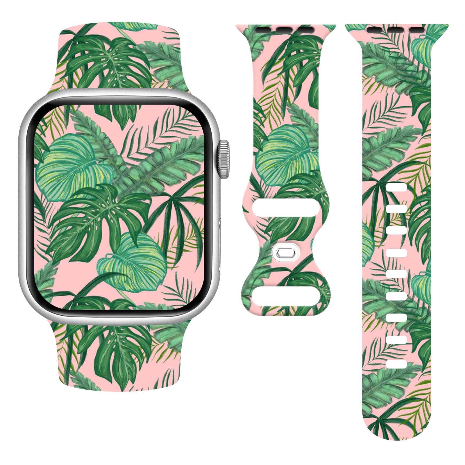 **Eco-Friendly Palm Leaf Apple Watch Band - Soft Silicone Strap Compatible with Series 7/6/5/4/3/2/1/SE - Adjustable Unisex Wristband for Women & Men - Perfect for Workouts, Outdoor Activities & Daily Wear**