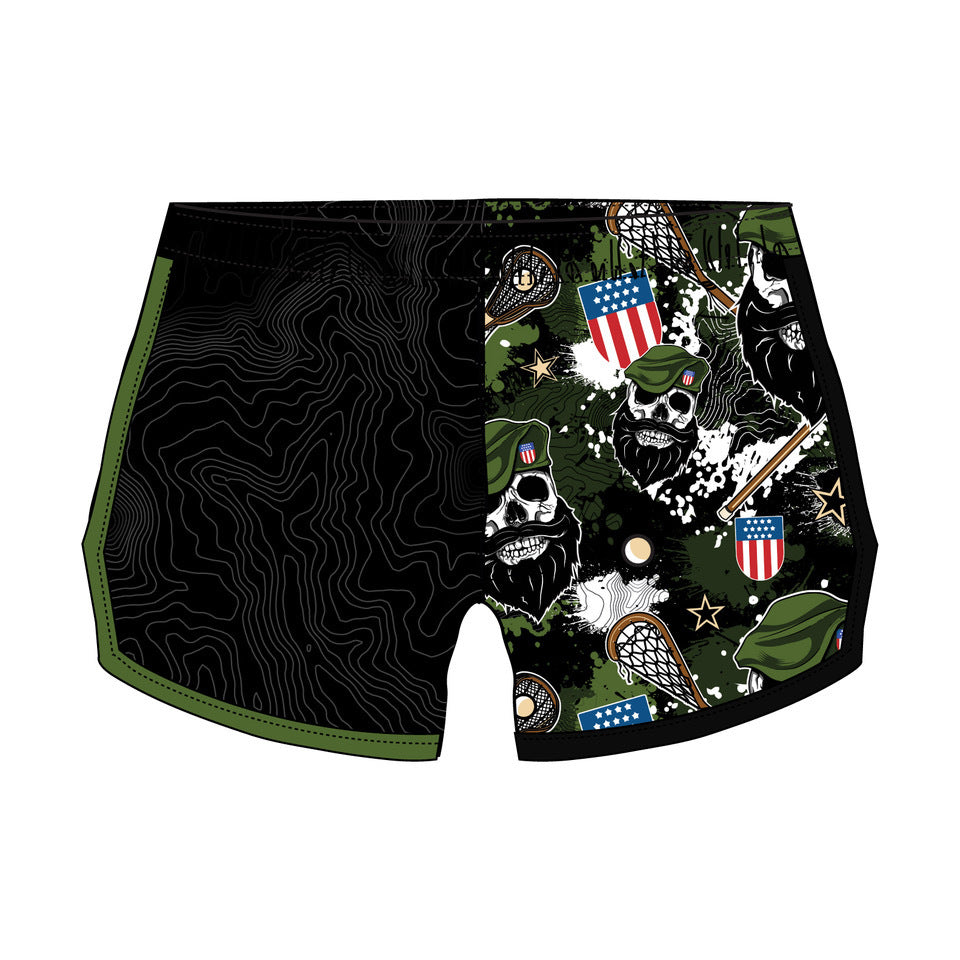 Girls & Women's Green Beret Bearded Bastards Lax Shorts - Comfortable Athletic Wear for Lacrosse, Sports & Casual Outfits