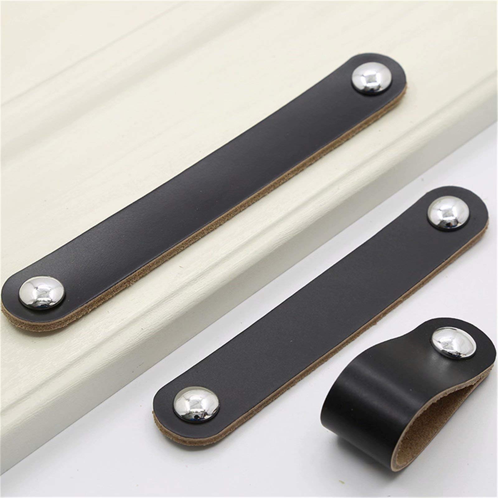 8-Pack Handmade Leather Drawer Pulls & Knobs - Black Leather Cabinet Handles for Suitcase, Kitchen, Office, Chest & Cupboard Drawers - Perfect for Home & Office Furniture Upgrade