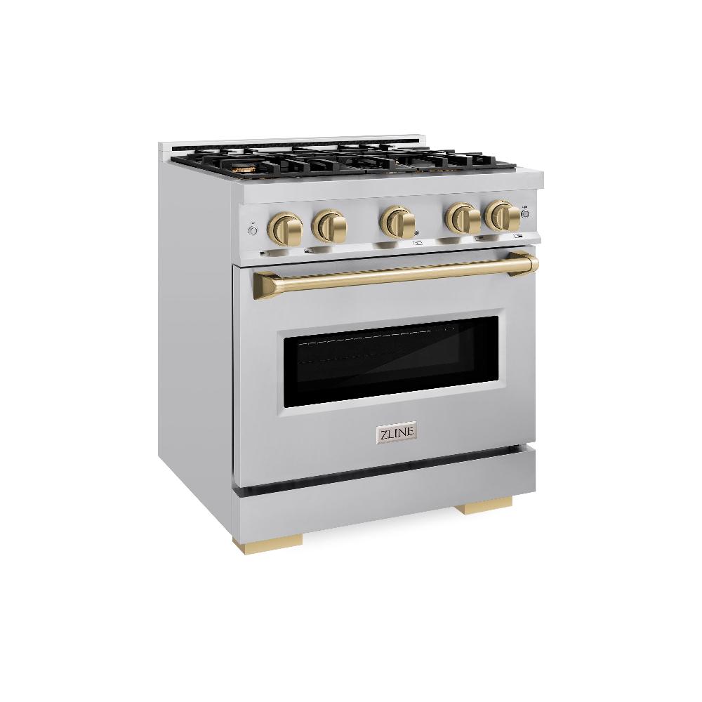 ZLINE Autograph Edition 30 Inch 4.2 Cu Ft Classic Gas Range with 4 Burner Cooktop & Convection Gas Oven - Stainless Steel with Champagne Bronze Accents (CGRZ 30 CB) - Perfect for Modern Kitchens, Home Chefs & Gourmet Cooking