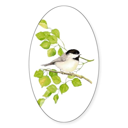 White - Watercolor Chickadee Bird in Poplar Tree Sticker