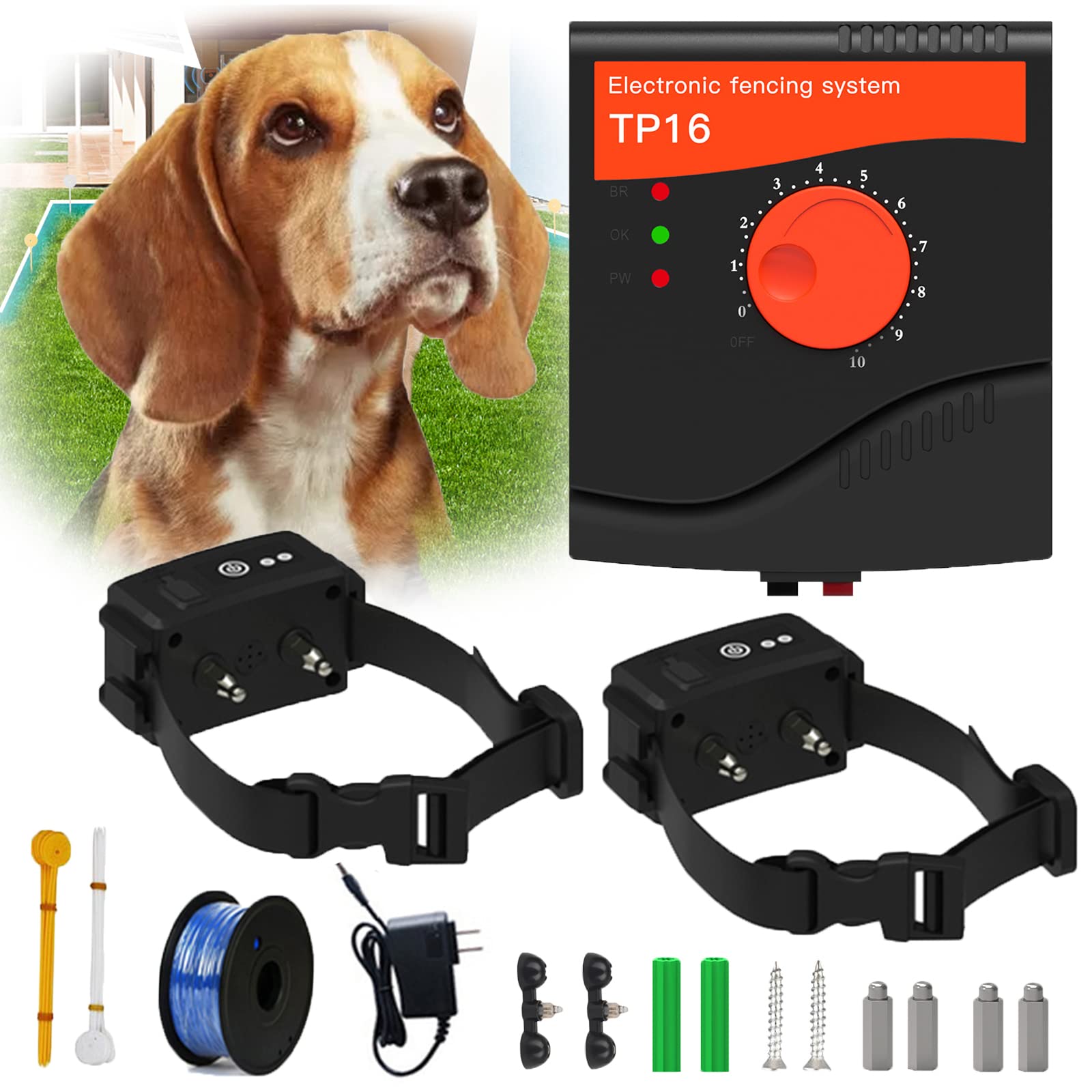 Electric Dog Fence System - 656ft Waterproof Underground/Aboveground Pet Containment with Tone & Static Correction Collar for Small, Medium & Large Dogs (2-Dog Kit) - Perfect for Backyard Safety & Training