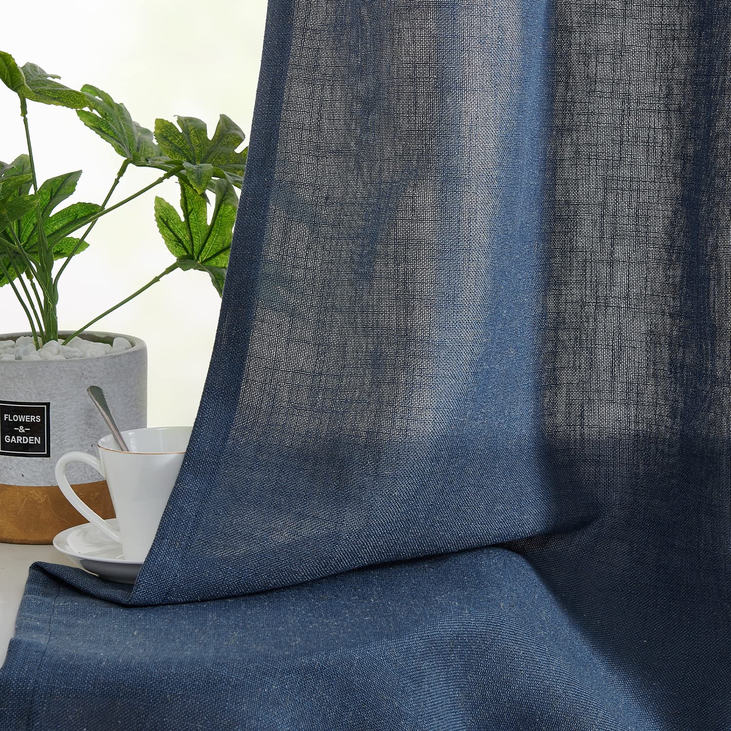 Jinchan Linen Valance Curtain - 18 Inch Rod Pocket Window Treatment for Kitchen & Living Room - Farmhouse Rustic Flax Linen Textured Valance Panel in Indigo Blue - Perfect for Small Windows, Country Style Home Decor