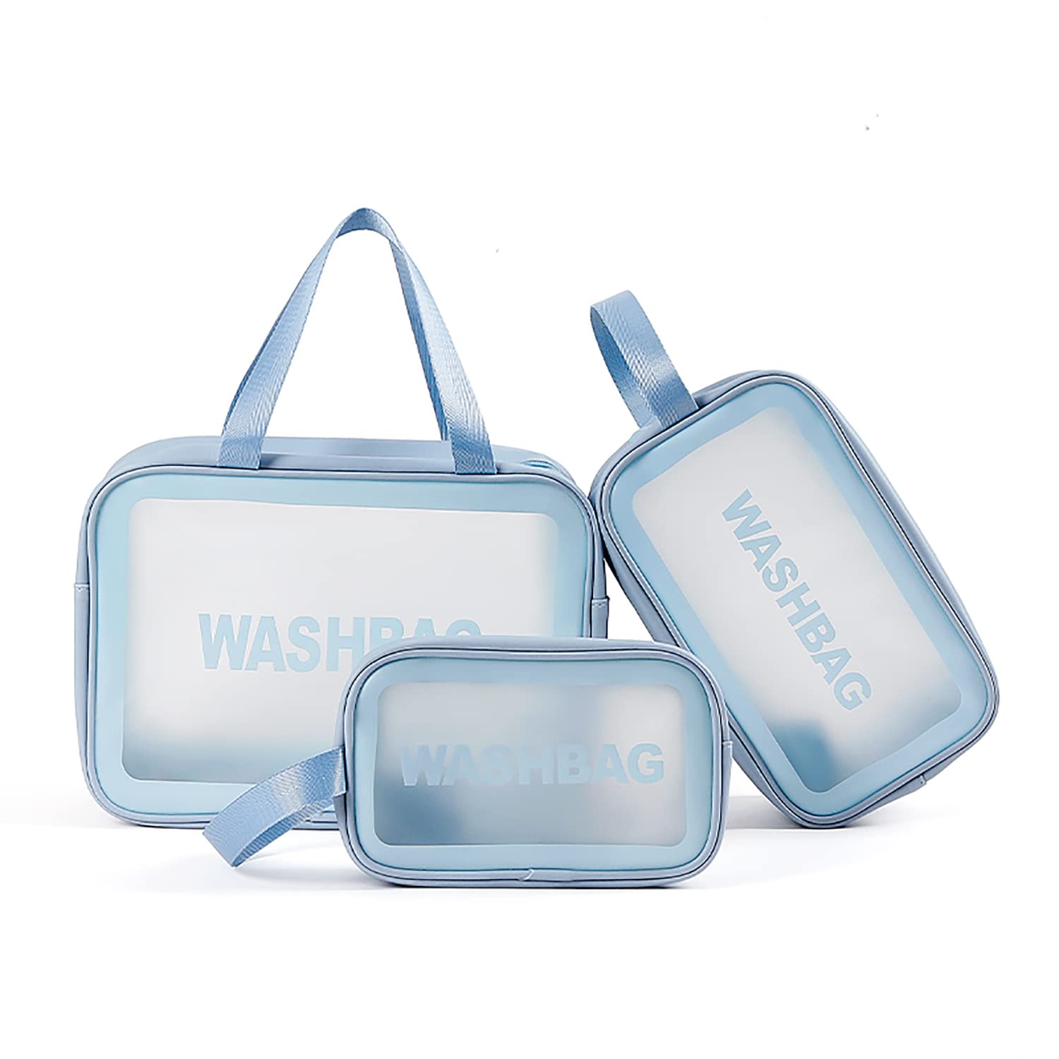 Waterproof Travel Toiletry Bag Set of 3 - Translucent Cosmetic Organizer for Women & Men | Perfect for Makeup, Shampoo & Travel Essentials | Ideal for Vacation, Gym & Business Trips (Teal)