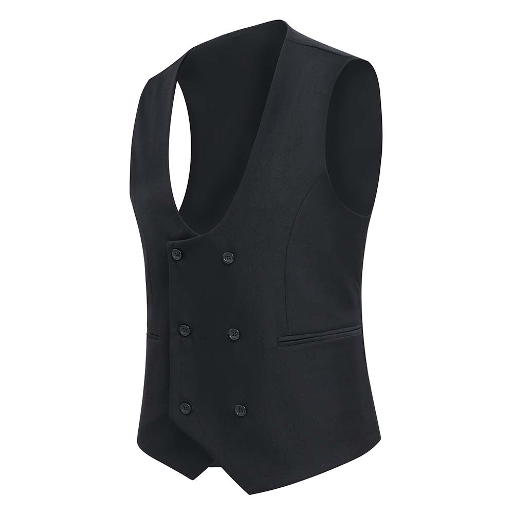 Slim Fit Double Breasted Black Vest for Men - Formal Business Suit Waistcoat - Perfect for Weddings, Office & Special Occasions