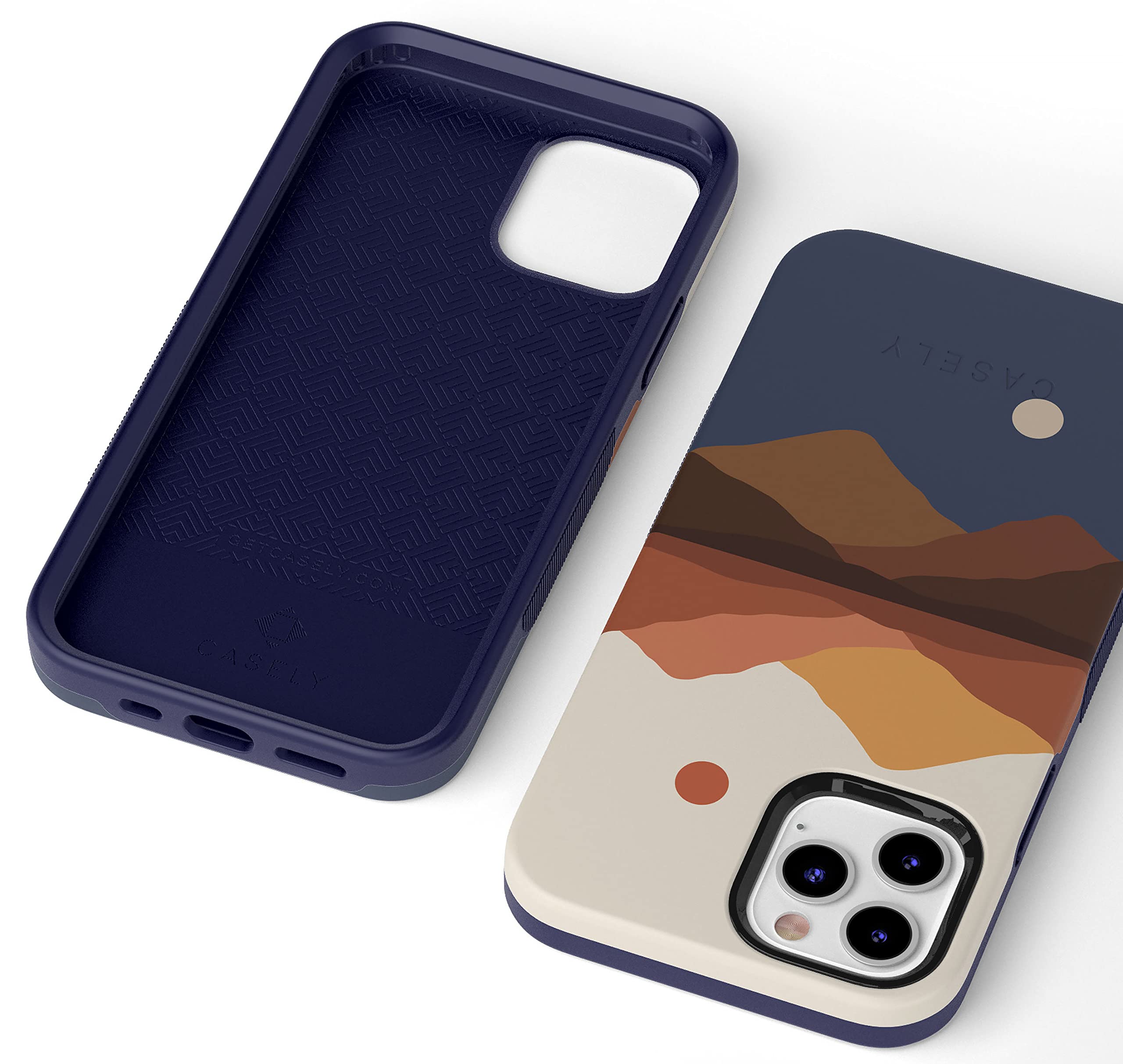 Casely iPhone 12/12 Pro Case - Opposites Attract Day & Night Colorblock Mountains Design | MagSafe Compatible | Shockproof Protective Cover | Perfect for Outdoor Adventures & Daily Use