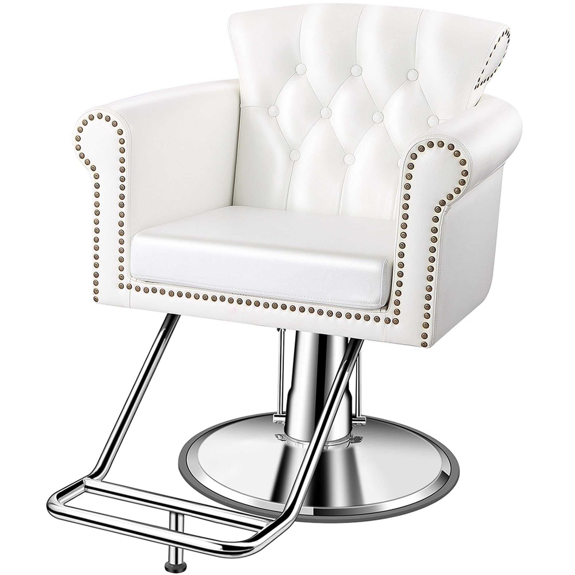 Premium Baasha Salon Chair - Heavy-Duty Barber & Shampoo Chair with Steel Frame for Hair Salons, Tattoo Parlors & Beauty Clinics - 440 lbs Weight Capacity - White - Perfect for Professional Styling, Hair Washing & Tattoo Sessions