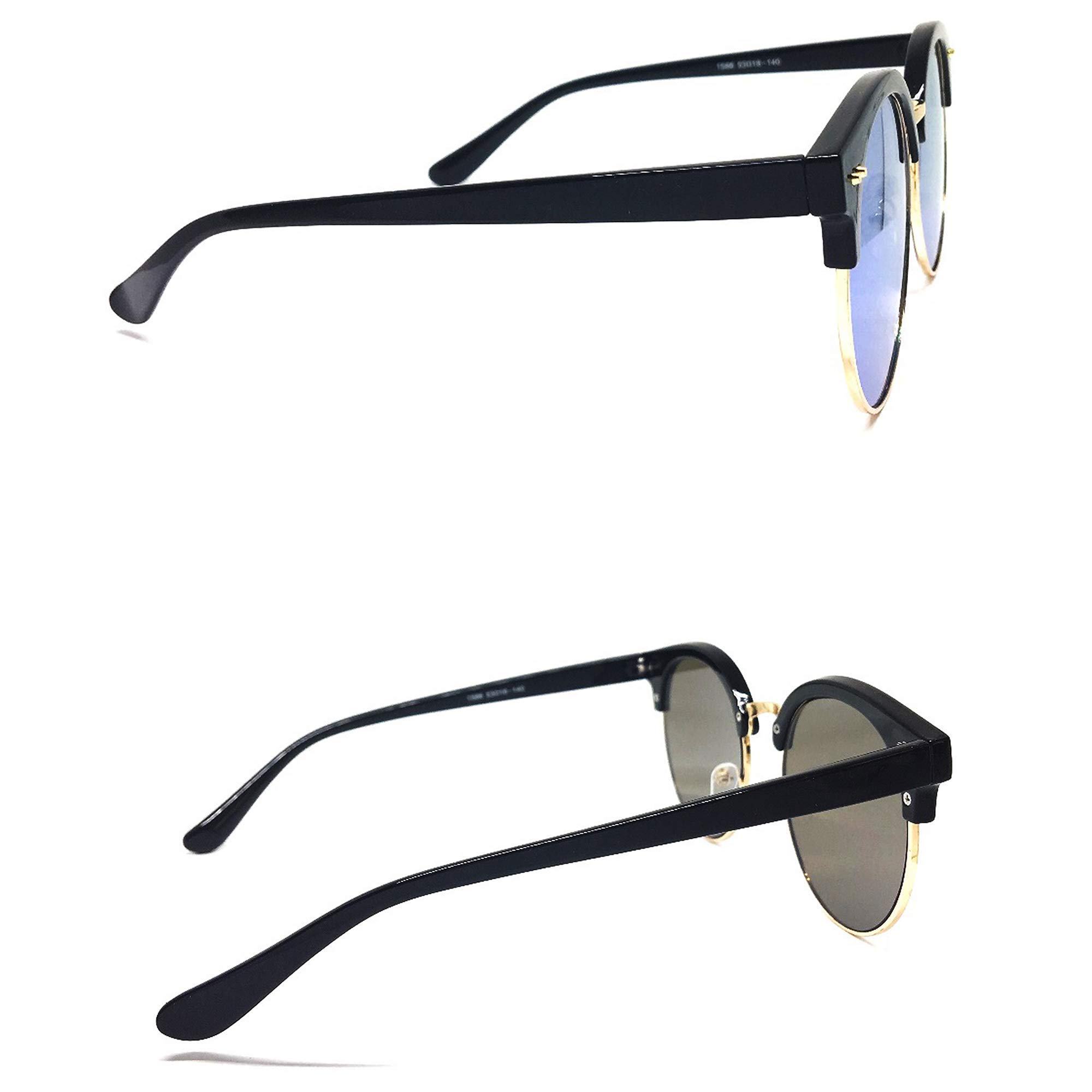 Premium Oversized Cat Eye Mirrored Flat Sunglasses - Black/Blue, 52mm - Fashionable UV Protection for Women, Beach, Driving & Outdoor Activities