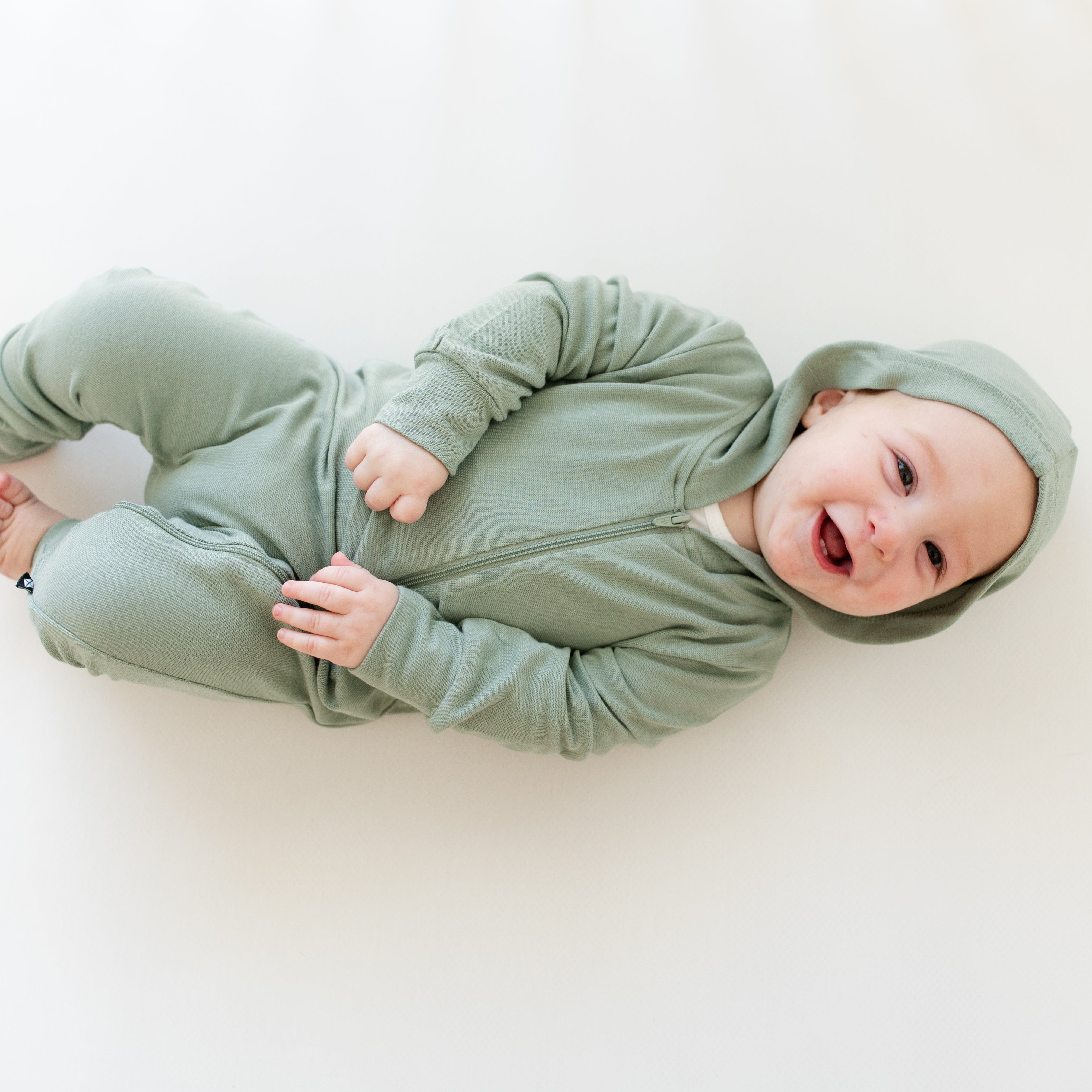 Soft Bamboo Jersey Hooded Zippered Romper for Baby & Toddler - Eco-Friendly Thyme Green Outfit - Perfect for Playdates, Daycare & Family Photos