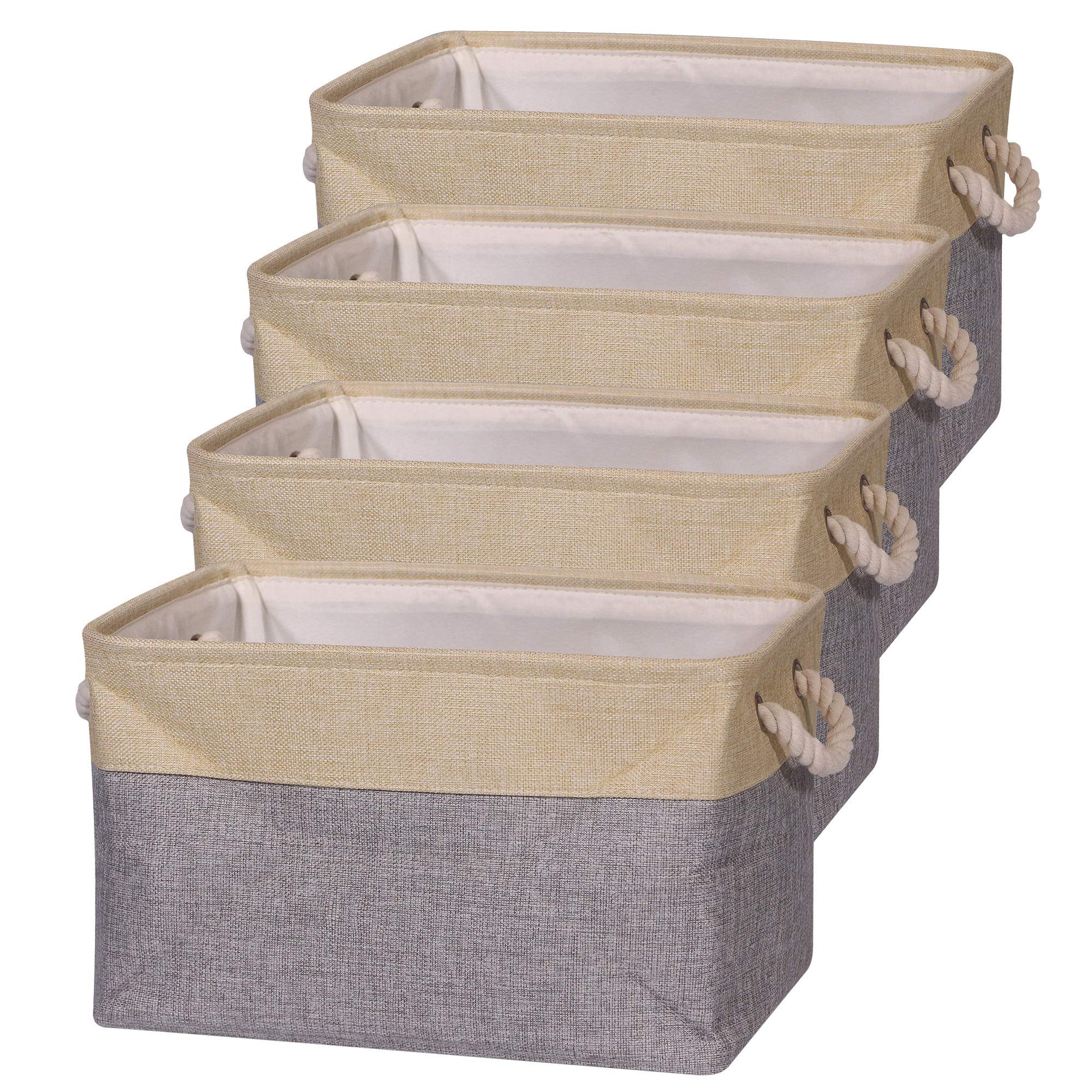 Set of 4 Large Foldable Storage Baskets - Collapsible Fabric Cube Organizer with Handles for Closet, Home, Office, Nursery | Grey & Beige | Perfect for Clothes, Toys, Blankets & Home Organization
