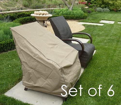 Premium Tight Weave Patio Chair Covers 6-Pack - Waterproof, UV-Resistant Outdoor Furniture Protectors with Adjustable Straps & Secure Fasteners - Fits High Back Chairs 27