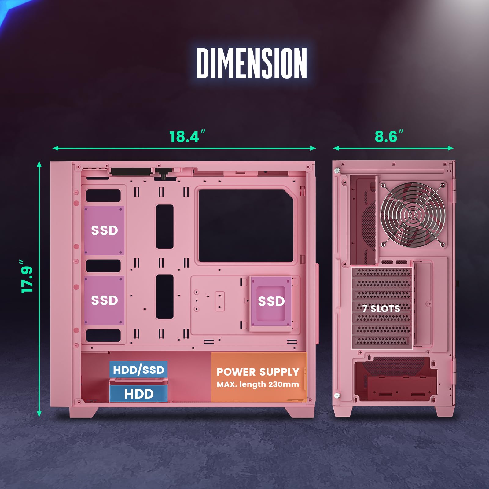 VETROO AL800 Full Tower PC Case - Tempered Glass Door, E-ATX/ATX Motherboard Support, Adjustable LED Strip, Pre-Installed ARGB & PWM FDB Fan, 40 Series GPU Compatible - Pink | Perfect for Gaming Rigs, Workstations & Custom PC Builds