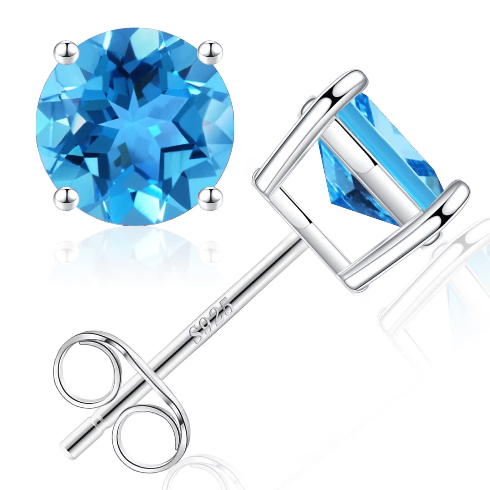 0.8ct Genuine & Created Birthstone Stud Earrings for Women - S925 Sterling Silver Round Cut Sparkling Jewelry | Perfect Gift for Birthday, Anniversary & Special Occasions