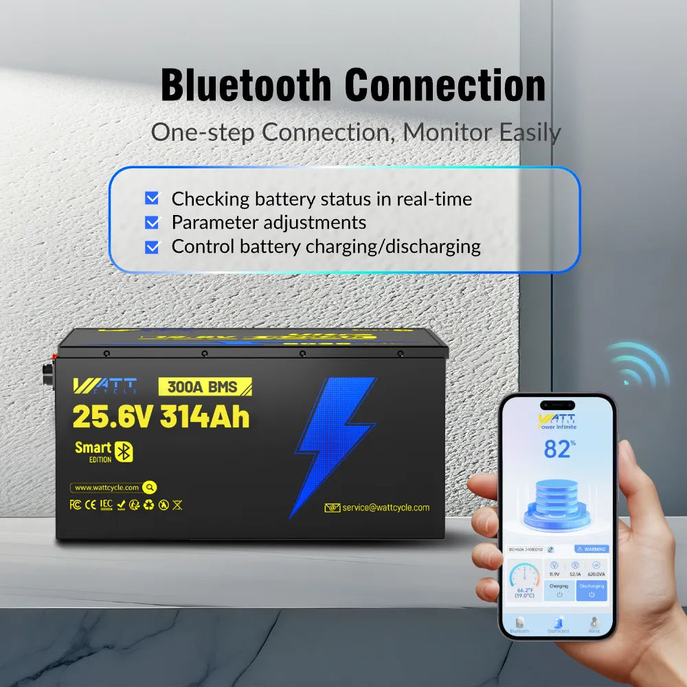 24V 314Ah Ultra Lightweight Lithium Battery with Bluetooth - Perfect for Solar Power Systems, RVs, Marine & Off-Grid Applications