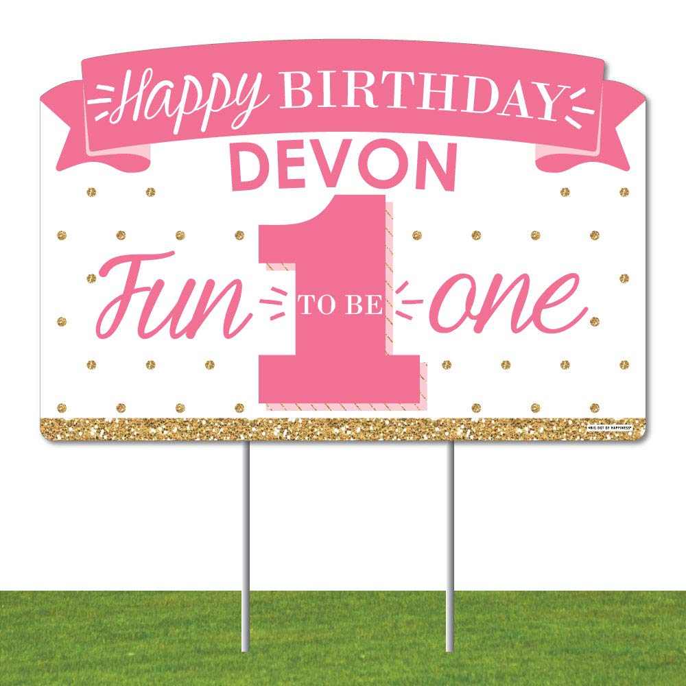 Personalized 1st Birthday Yard Sign for Girls - Custom Name Lawn Decoration - 'Fun to be One' Party Decor - Perfect for Outdoor Celebrations & Photo Backdrops