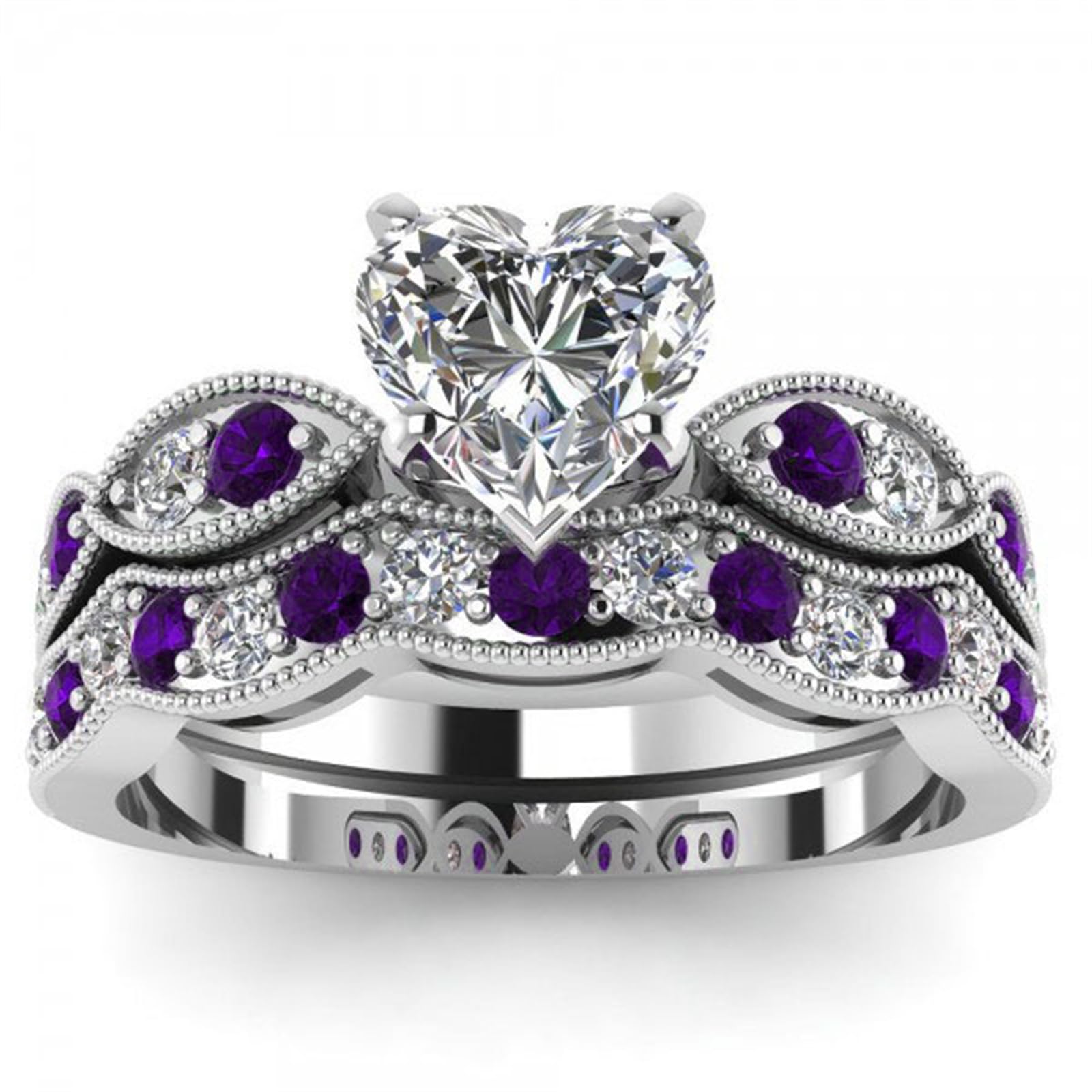 Jeulia 3 Carat CZ Solitaire Engagement Ring Set - Halo Milgrain Heart Cut Sterling Silver Wedding Band for Women | Perfect for Proposals, Anniversaries & Bridal Jewelry Gifts