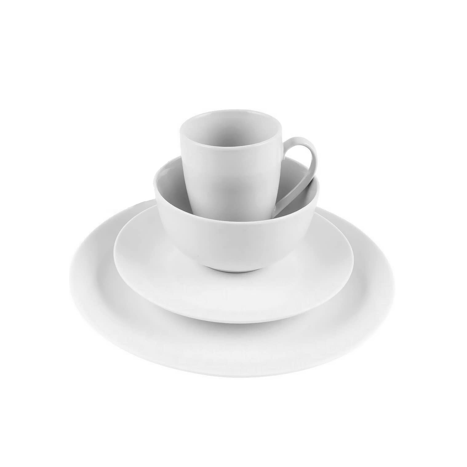 Premium White Ceramic Dinnerware Set - 16 Piece Porcelain Plates, Bowls & Mugs for Everyday Dining, Entertaining & Restaurant Use