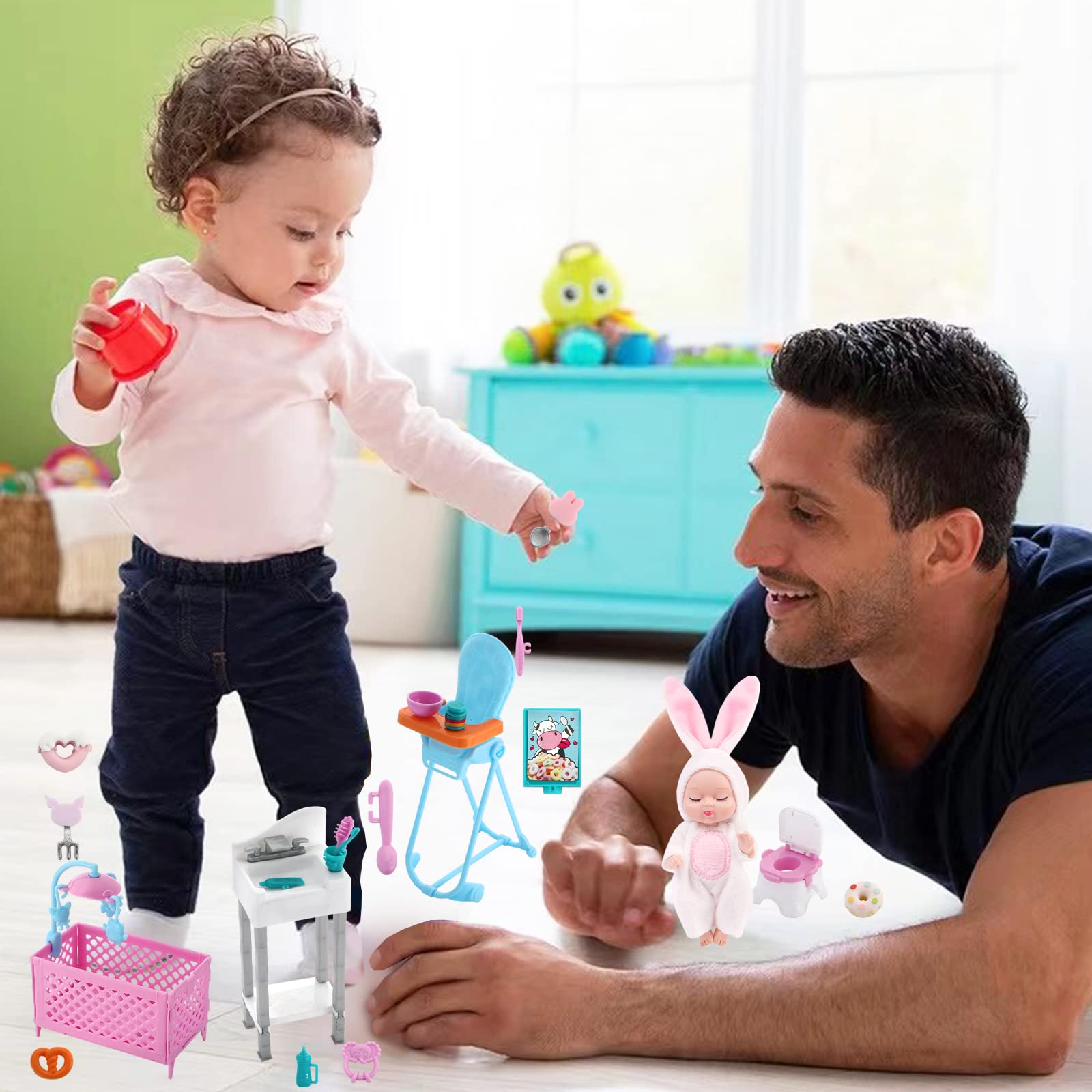 ONEST 16-Piece 4-Inch Mini Baby Doll Set with Clothes & Accessories - Perfect for Collectors, Kids Playtime, and Dollhouse Decor