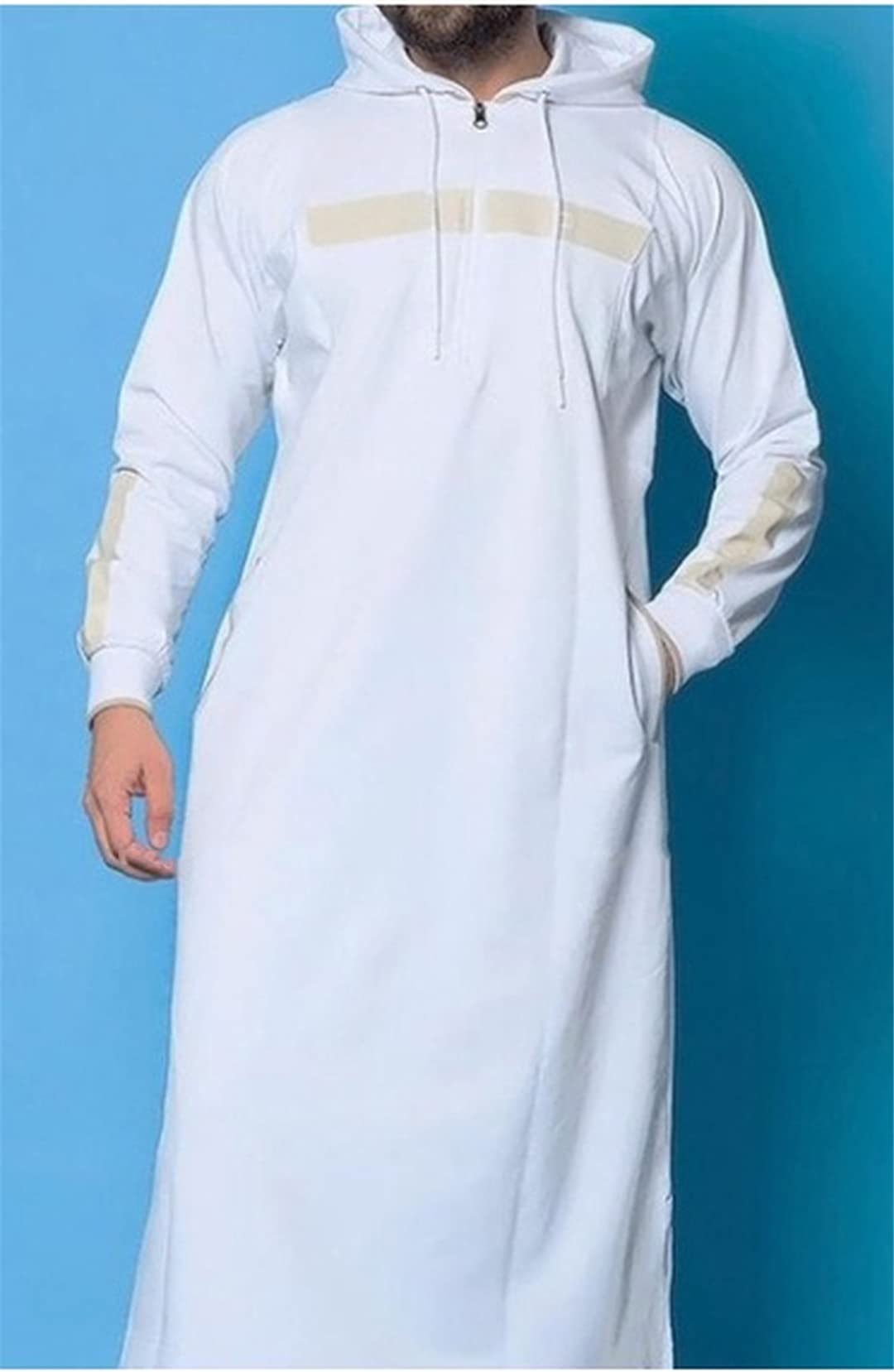 Men's Jubba Thobe - Arabic Islamic Clothing Muslim Dress Saudi Long Robe Abaya Dubai Loose Kaftan Sweater Hoodie Top - White XXL Size - Perfect for Eid Prayer, Mosque Wear & Cultural Events