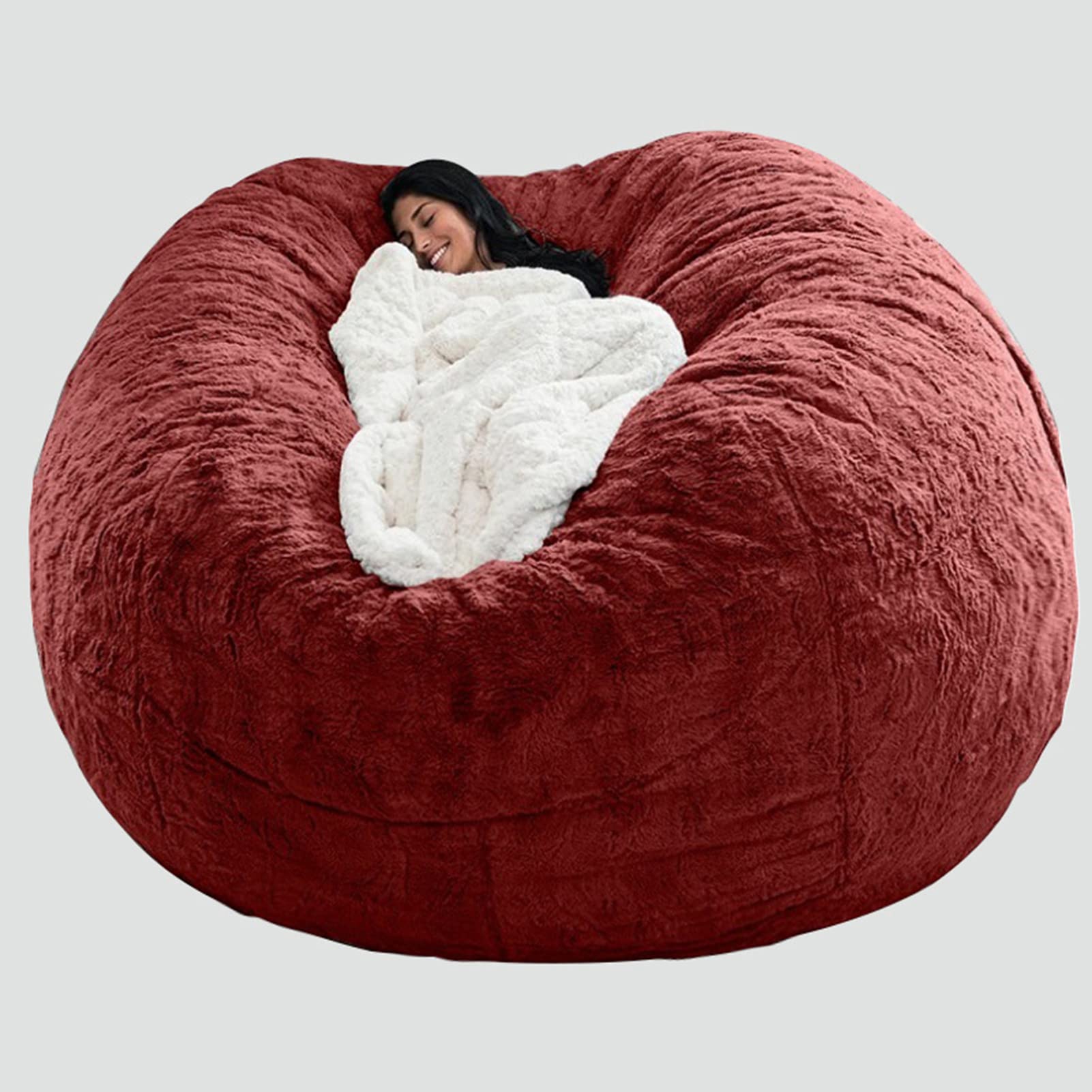 Giant Plush Bean Bag Chair Cover - Wine Red 112cm×68cm, Soft Furry Foam Filling for Adults & Kids (No Filler Included) | Cozy Lounge Chair for Living Room, Bedroom, Game Room & Christmas Decor