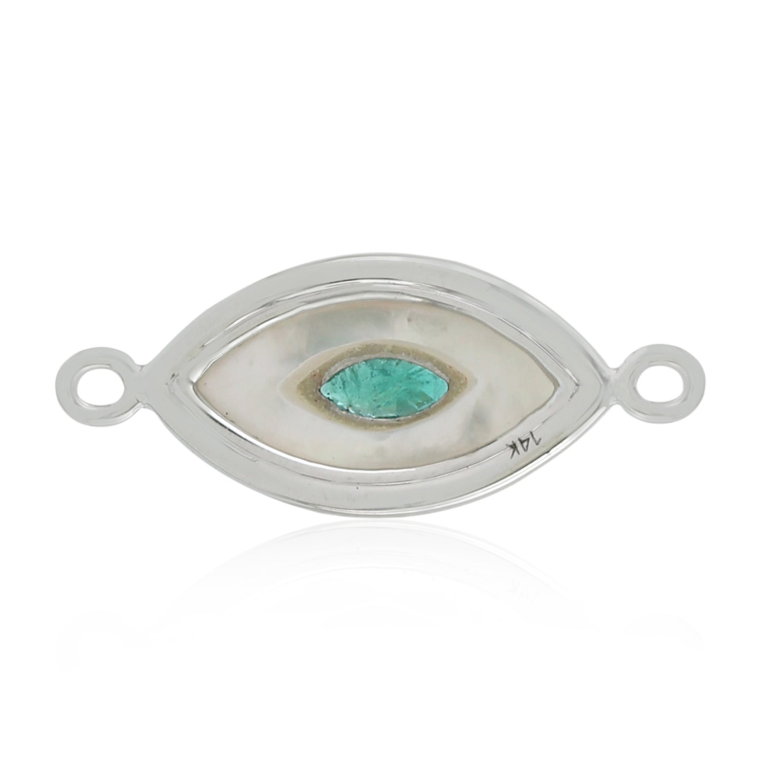Marquise Cut Emerald Mother of Pearl Pave Diamond Evil Eye Connector Jewelry Finding - 14K White Gold for Necklace, Bracelet & DIY Jewelry Making