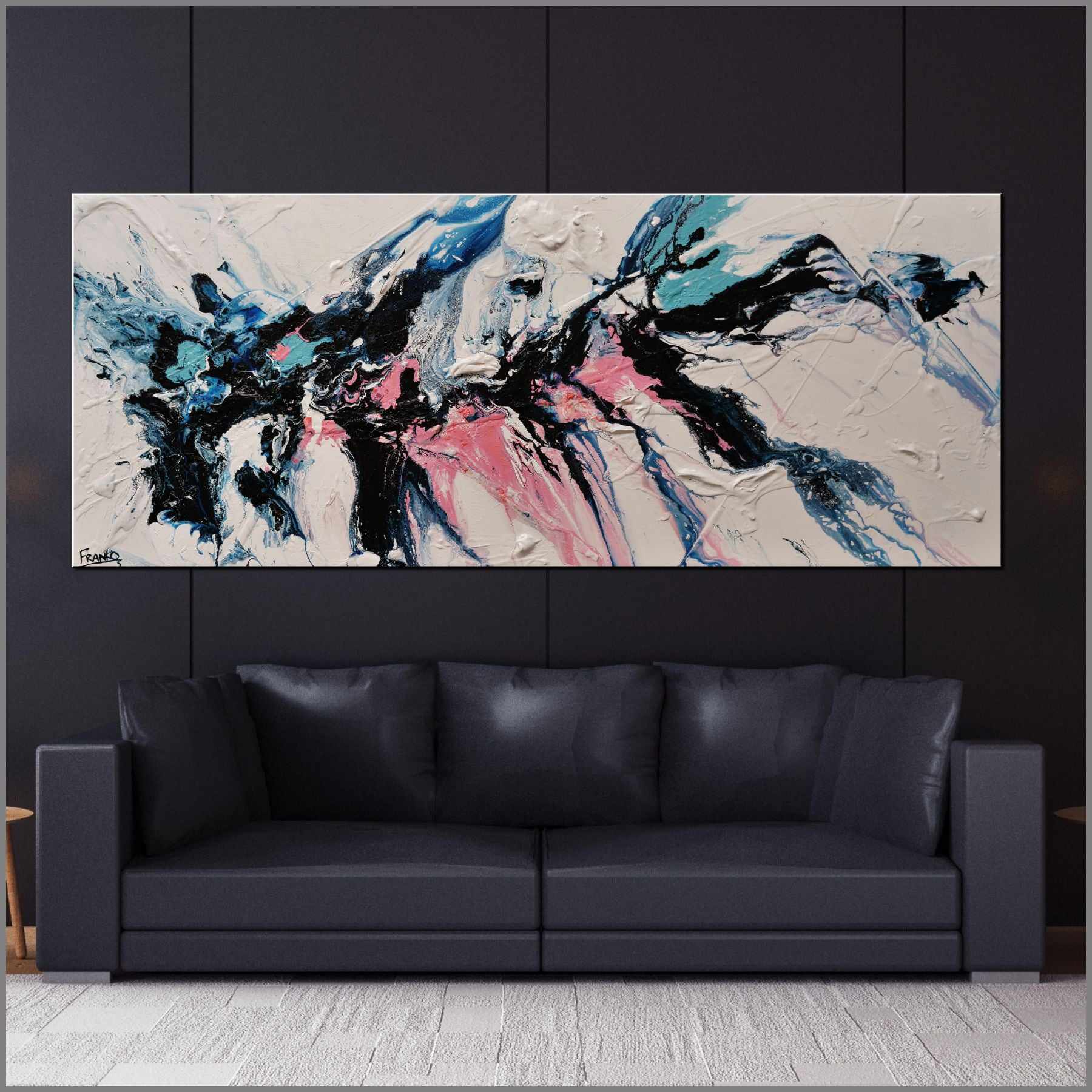 200cm x 80cm White Pink Navy Textured Abstract Wall Art Painting - Modern Large Canvas for Living Room, Bedroom & Office Decor | Dusty Midnight Collection