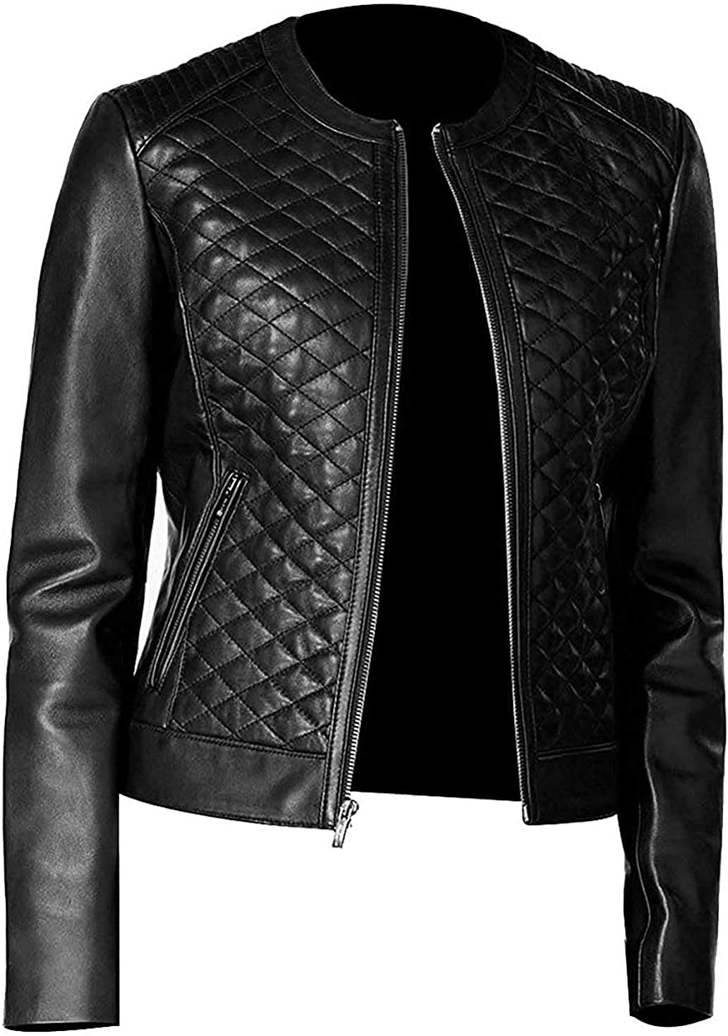 Women's Slim Fit Black Quilted Biker Leather Jacket - Stylish Faux Leather Motorcycle Jacket for Women | Perfect for Riding, Night Out & Casual Wear