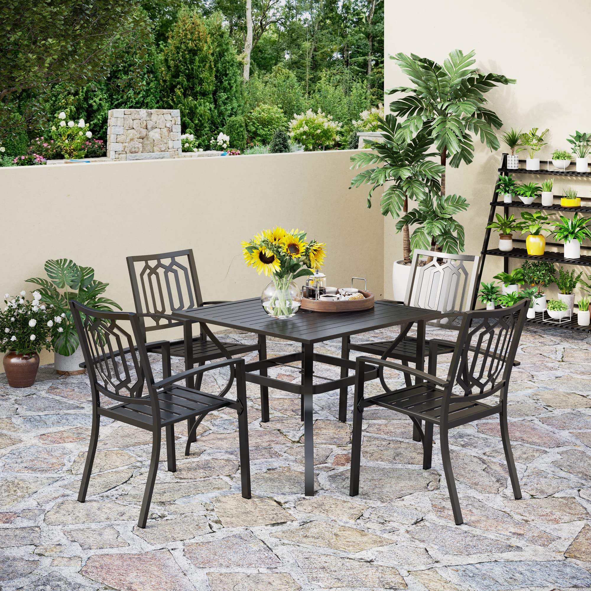 PHI VILLA 5-Piece Black Metal Outdoor Dining Set - 37