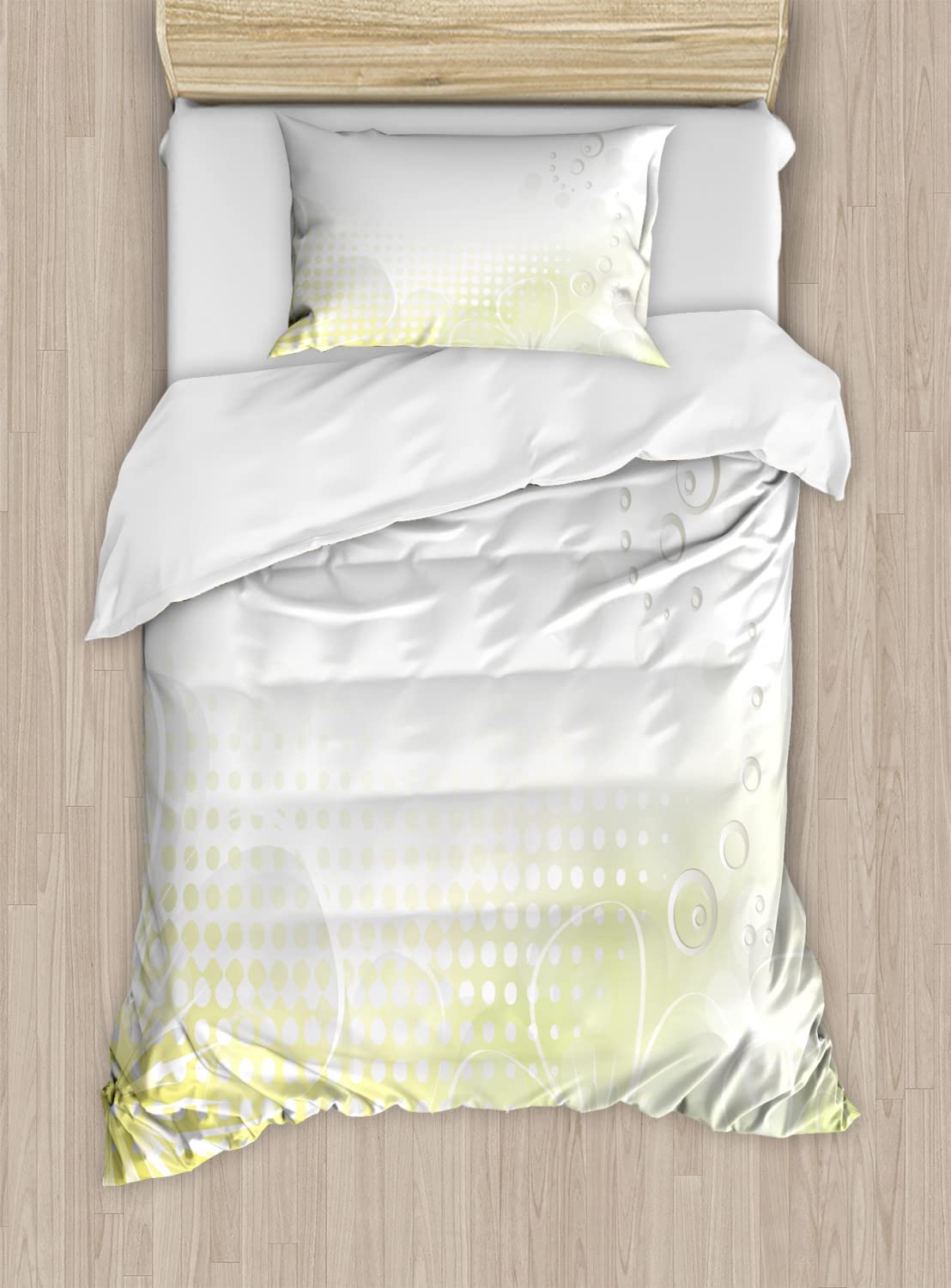 Ambesonne King Size Duvet Cover Set - 2 Pack Grey & Yellow Abstract Grunge Design with Water Bubbles & Flowers - Includes 2 Duvet Covers & 4 Pillowcases - Perfect for Modern Bedroom Decor & Guest Room Styling