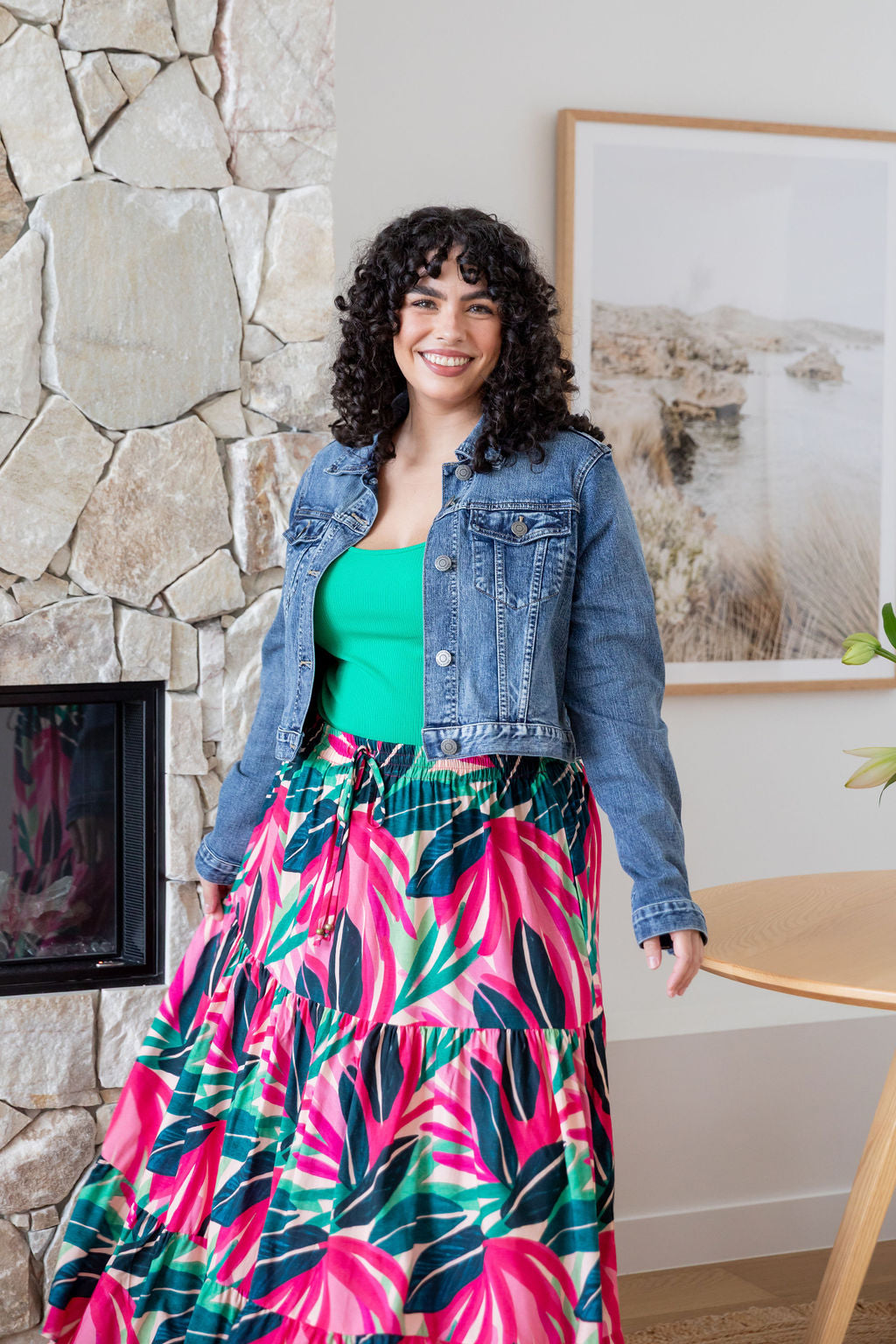 Carrie Skirt in Jungle Pink - Women's Floral A-Line Midi Skirt with Pockets | Perfect for Spring Outfits, Office Wear & Casual Dates