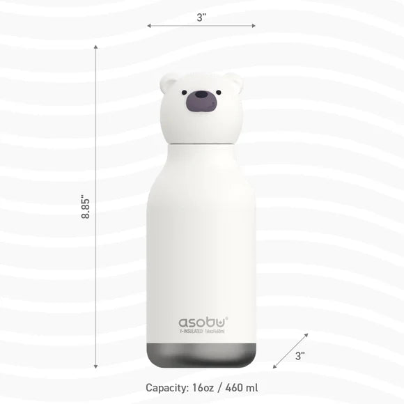 Asobu Bear Bestie Insulated Water Bottle - 20oz Leak Proof Stainless Steel Tumbler for Kids, Travel, School & Outdoor Activities