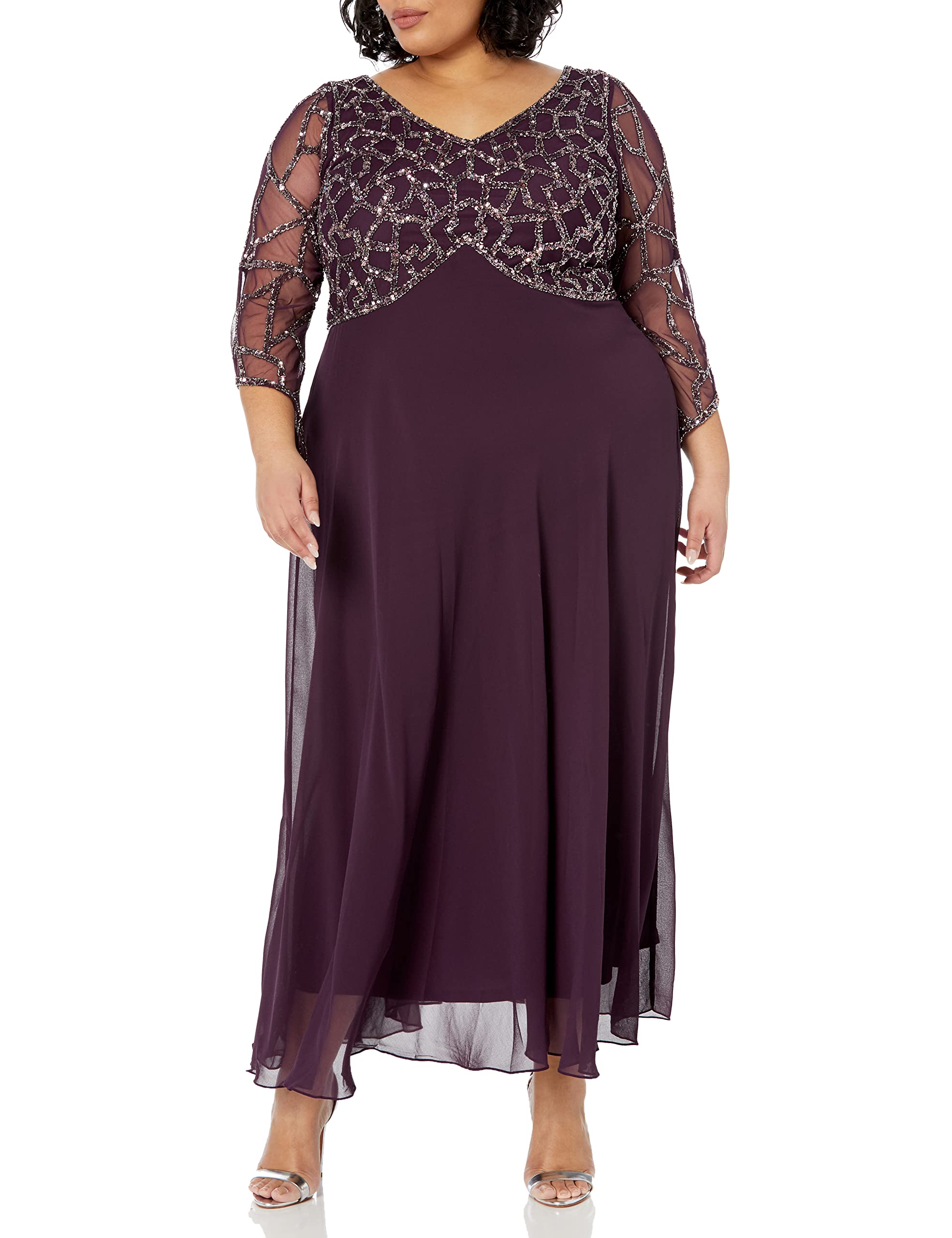 J Kara Women's Plus Size 3/4 Sleeve Geo Beaded Dress - Flattering Casual & Party Wear for Curvy Women