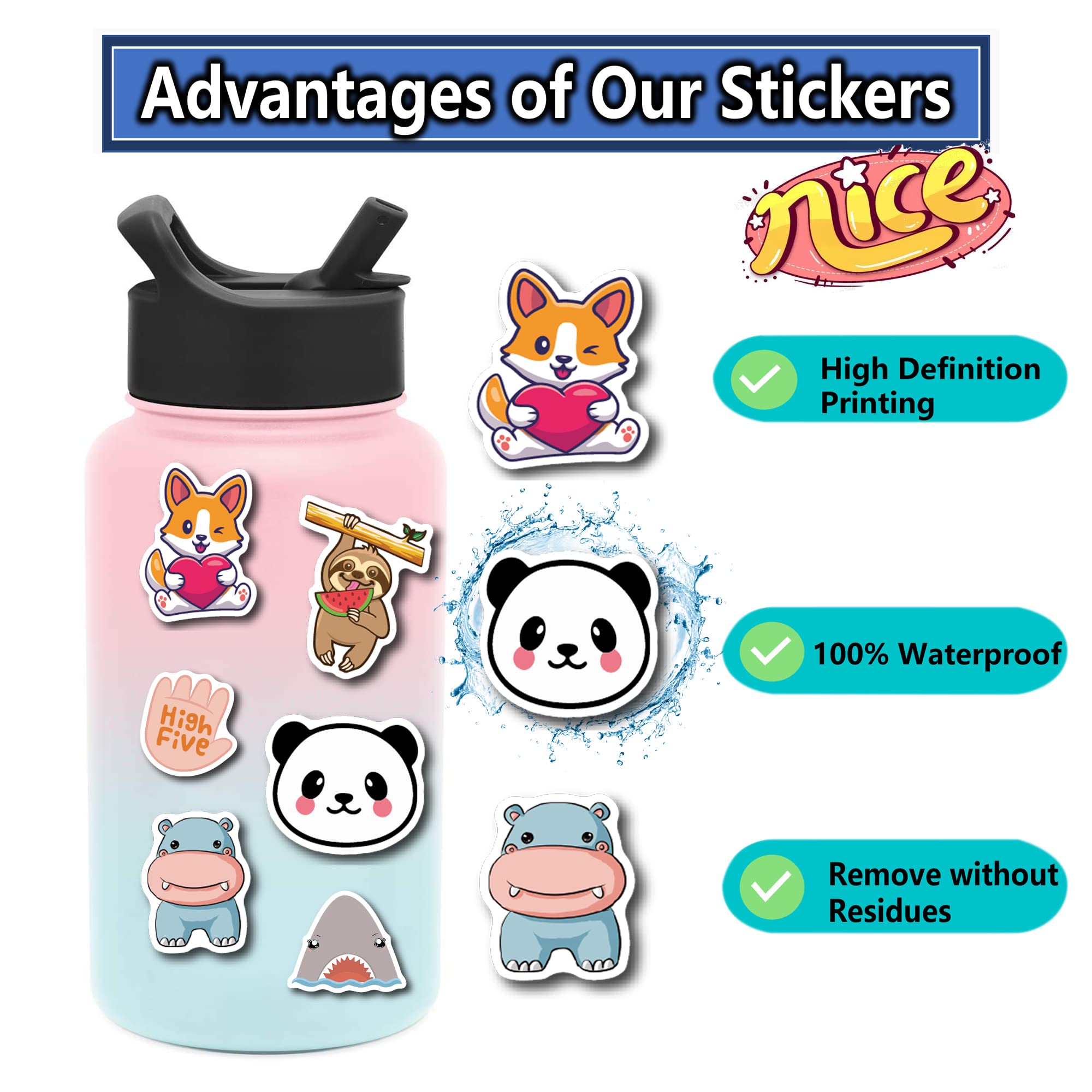 200PCS Waterproof Vinyl Stickers for Water Bottles - Cute Kids Sticker Pack for School, Laptop, Notebook & DIY Crafts