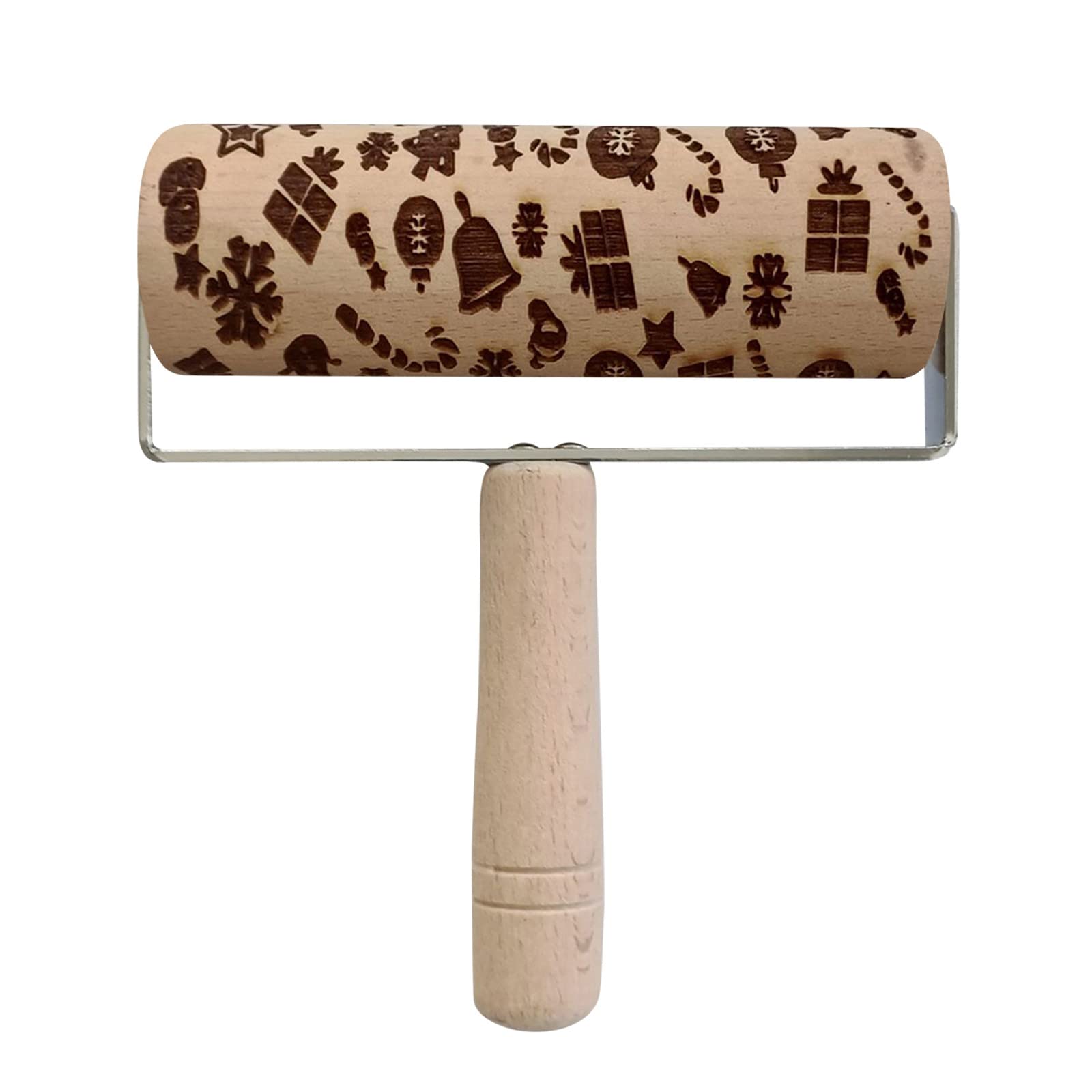 3D Embossed Wooden Rolling Pin for Baking - Christmas Themed Carved Engraved Kitchen Tool - Perfect for Cookies, Pastry & Dough - Purple Spatula for Home Baking & Holiday Cooking