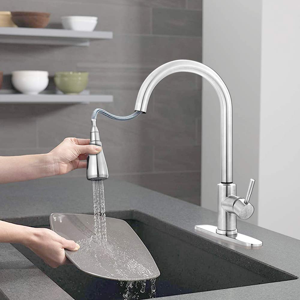Smart Touch Kitchen Faucet with Pull Down Sprayer - Brushed Stainless Steel, Hands-Free Operation for Easy Cooking & Cleaning - Perfect for Modern Kitchens & Busy Home Chefs