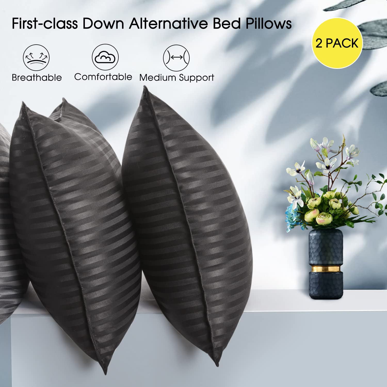 Premium Queen Size Pillows Set of 2 - Ultra Soft Down Alternative Bed Pillows, 20x28 Inches, Luxury Hotel Collection for Side, Back & Stomach Sleepers - Perfect for Home, Guest Room & Airbnb