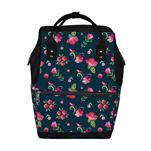 Cute Floral Pink Flowers Dark Blue