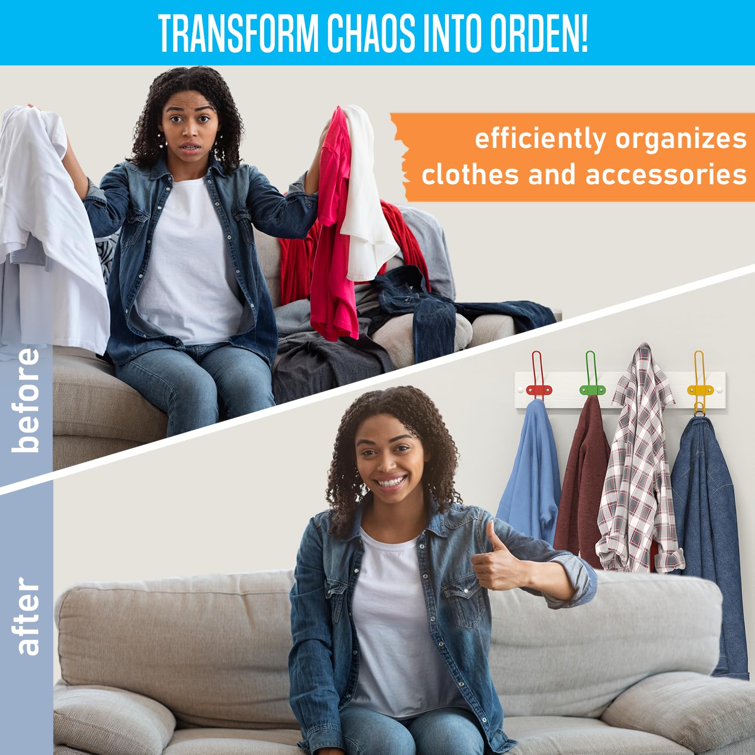 Colorful Kids Coat Rack Wall Mount with Hooks - Cute Wall Hangers for Girls & Boys to Organize Clothes, Jackets, Towels & Backpacks - Perfect for Children's Bedroom, Nursery, Bathroom & Playroom Organization