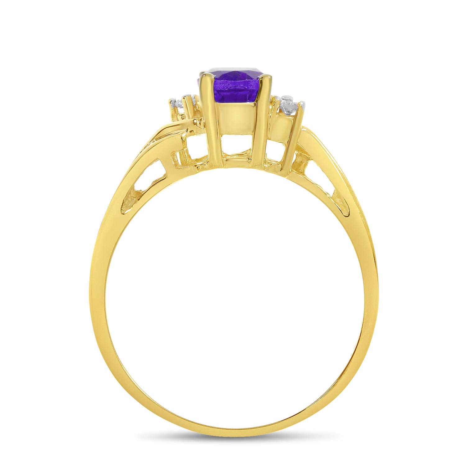 10K Yellow Gold Oval Amethyst and Diamond Ring for Women - Elegant Birthstone Jewelry Gift for Anniversary, Engagement, or Valentine's Day