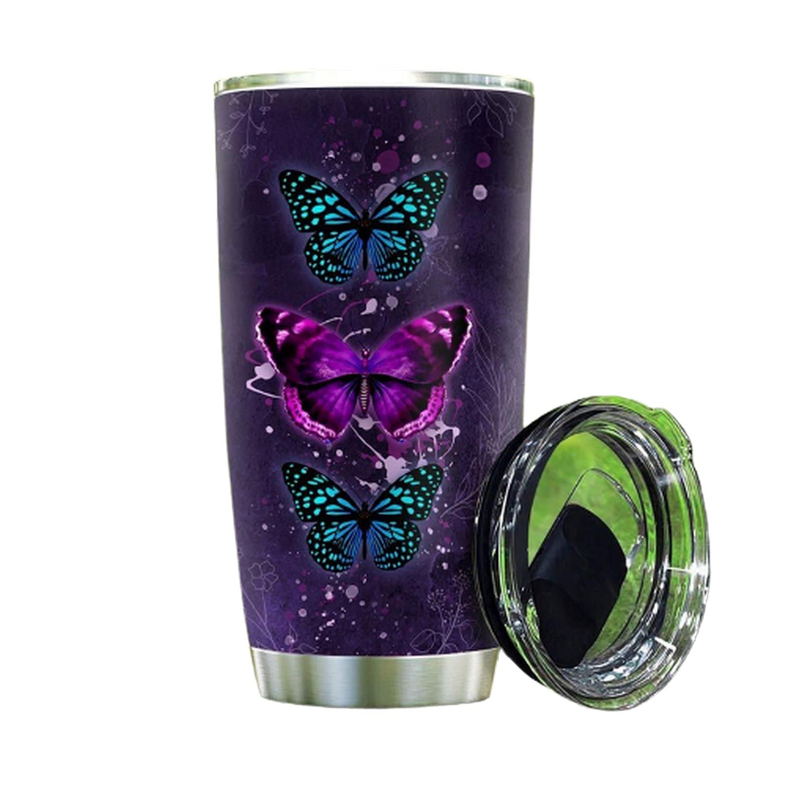 Personalized 20oz & 30oz Butterfly Purple Tumbler Cup with Lid - Double Wall Vacuum Insulated Travel Coffee Mug - Perfect for Office, Gym & Outdoor Activities (ZDT839)