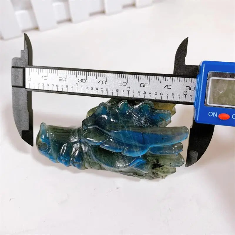 8CM Natural Labradorite Crystal Handmade Dragon Head Skull Statue - Polished Animal Figurine for Home Decor, Office Feng Shui, Meditation Gift (1PC) | Perfect for Spiritual Healing, Crystal Collection & Positive Energy