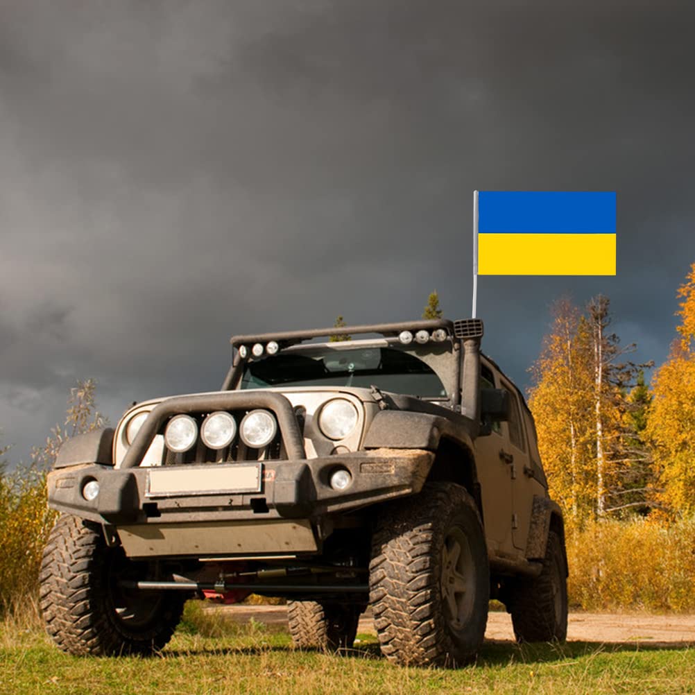 SFNTION Mini Ukraine Flag - UV Fade Resistant Ukrainian Car Window Clip Flag & Handheld Stick Banner - Perfect for Car Decor, Sporting Events & Patriotic Displays